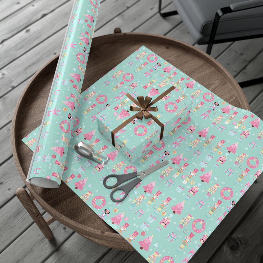 Pink and Pastel Green Christmas Nutcrackers Wrapping Paper | Vibrant Seasonal Blooms | Perfect for Thanksgiving, Birthdays, Special Occasions | Premium Quality Gifts Moms - MRSBYVALLE