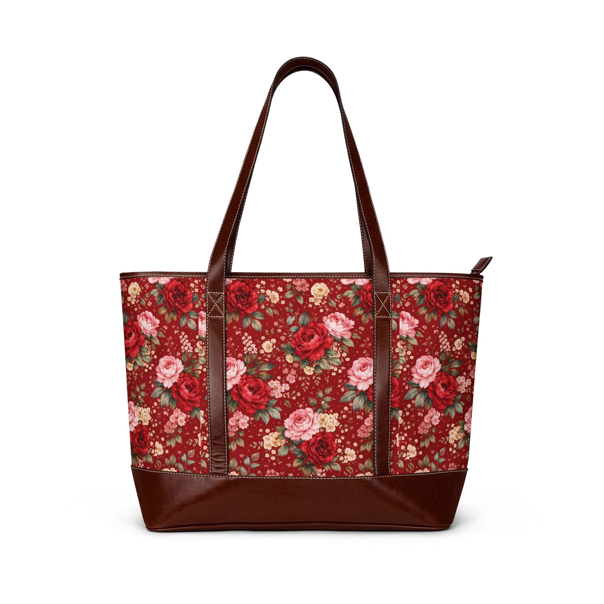 Cherry Red Floral Handbag | Floral Pattern Purse, Red Flower Tote