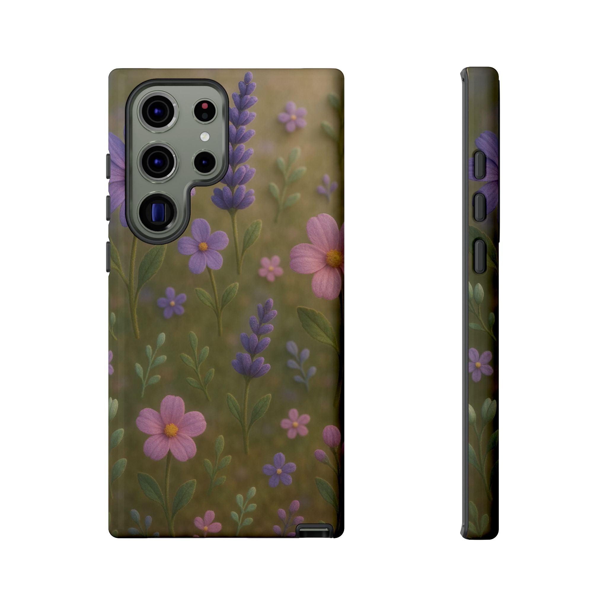 Pastel Flowers 3D Illusion Wildflower Phone Case Cute Pastel Floral Design in Lavender, Pink, Mint Green Aesthetic Protective Case for iPhone and  Android