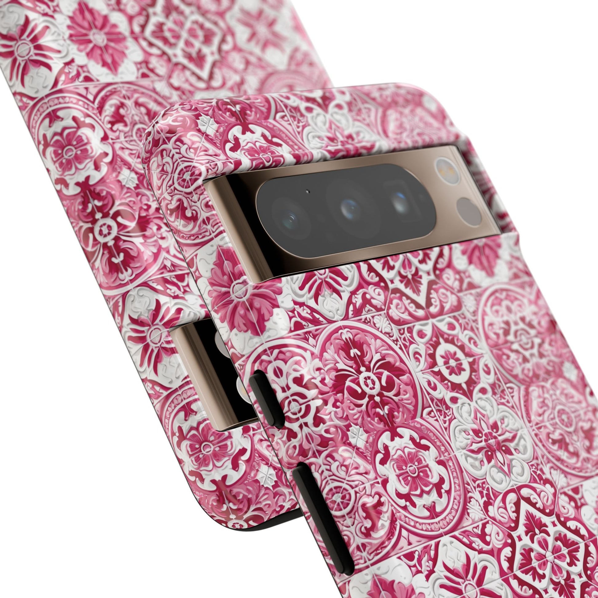 Pink and White Mediterranean Tile Design Phone Case - Stylish, Protective Cover for All Models Gift for Mom Accessory Gift for Her