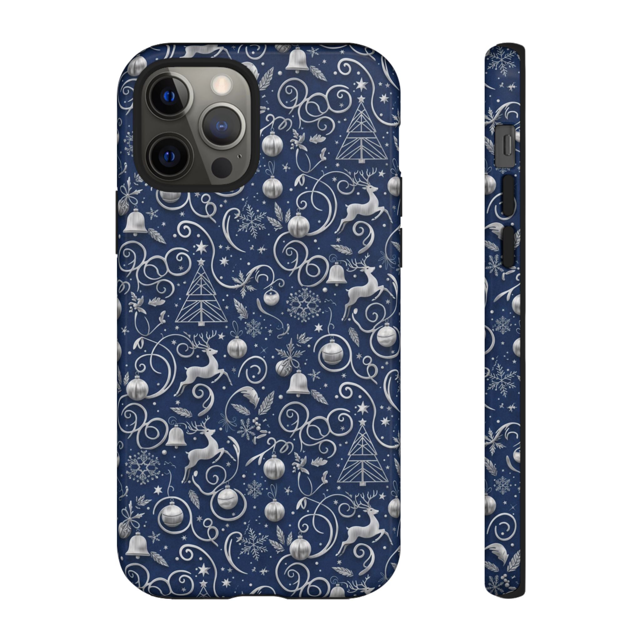Blue & Silver Christmas Phone Case – Holiday Sparkle Design for iPhone 17, All iPhones & Galaxy | MRSBYVALLE Gift for Her
