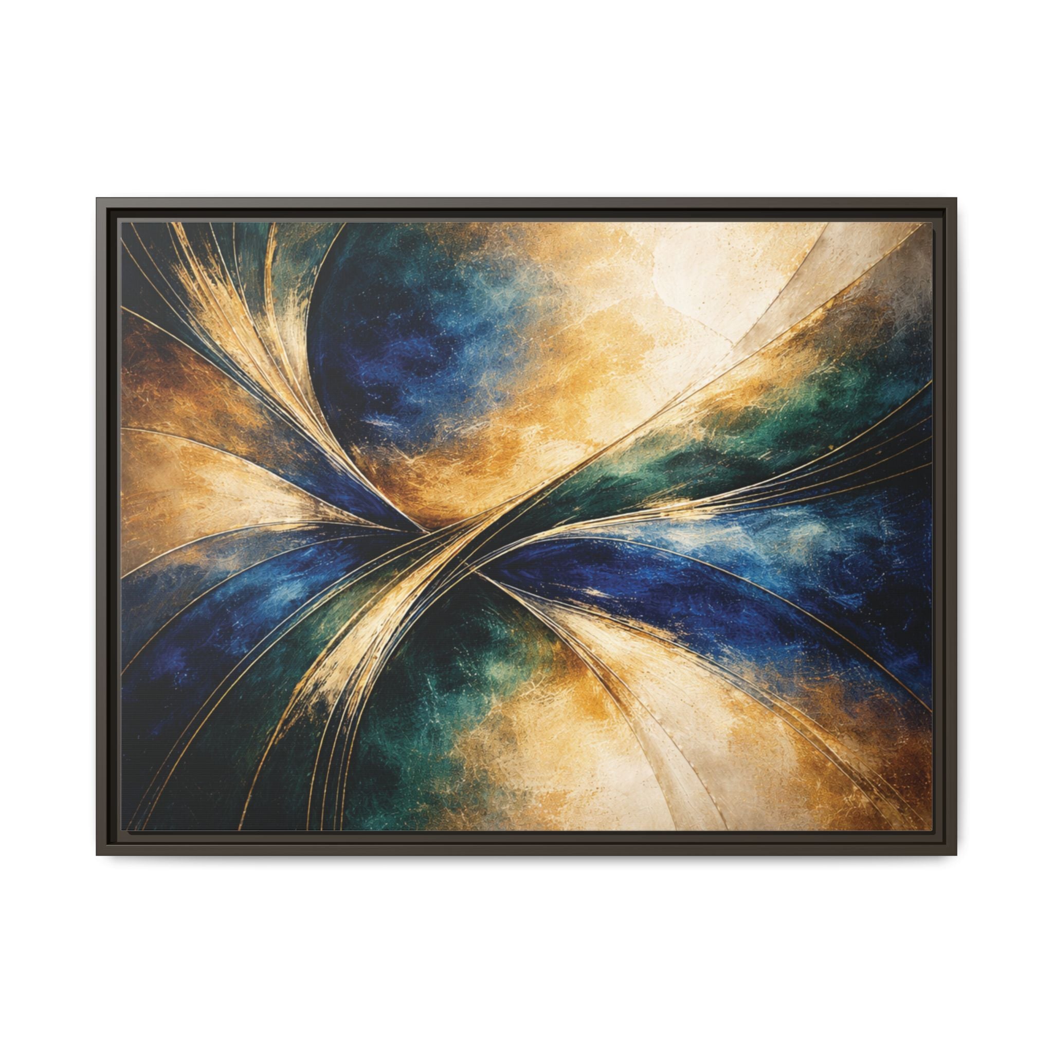 Gilded Convergence  Luxe NeoDeco Blue & Gold Abstract Wall Art Framed