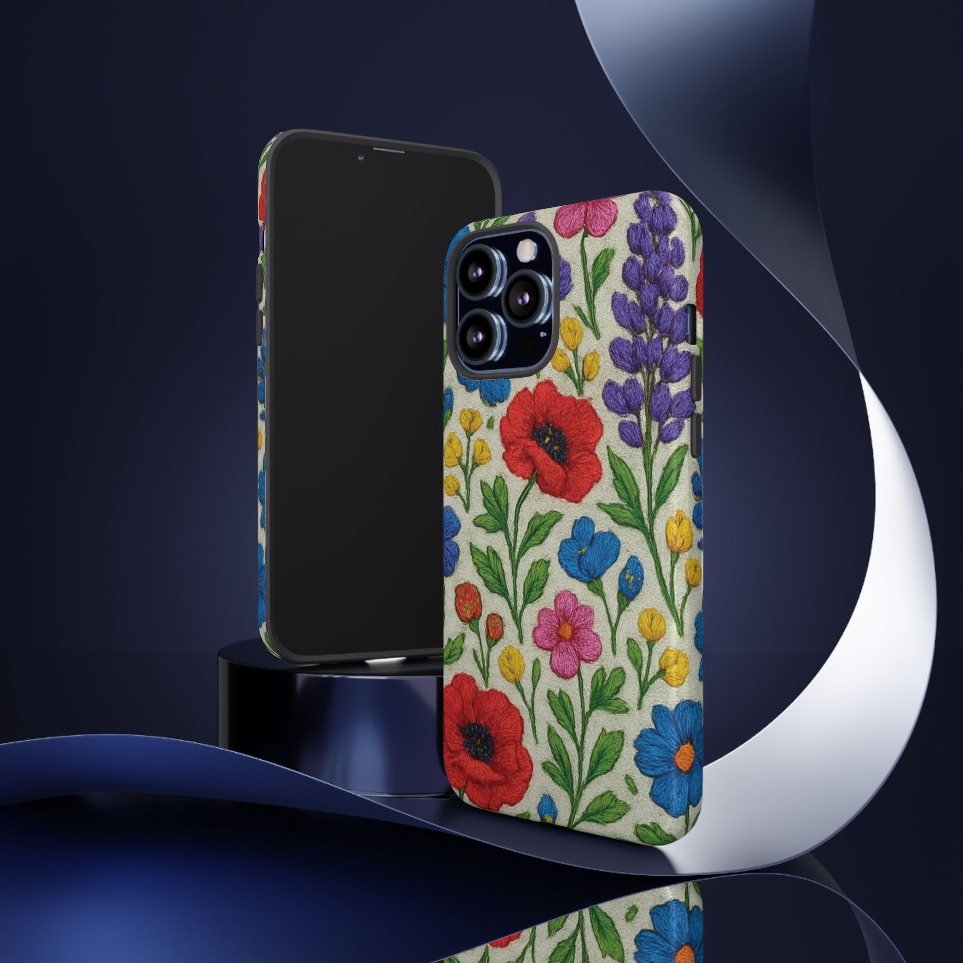 Bright 3D Illusion Wildflower Phone Case Cute Floral Design in Red, Pink, Blue – Aesthetic Protective Case for iPhone and  Android