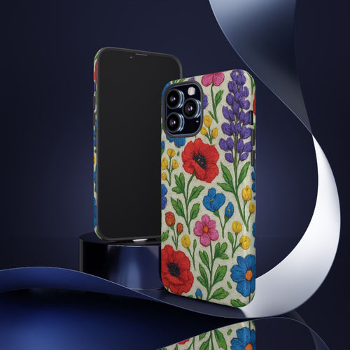 Coque de téléphone lumineuse 3D Illusion Fleurs Sauvages – Motif floral mignon rouge, rose, bleu – Coque de protection esthétique pour iPhone et Android