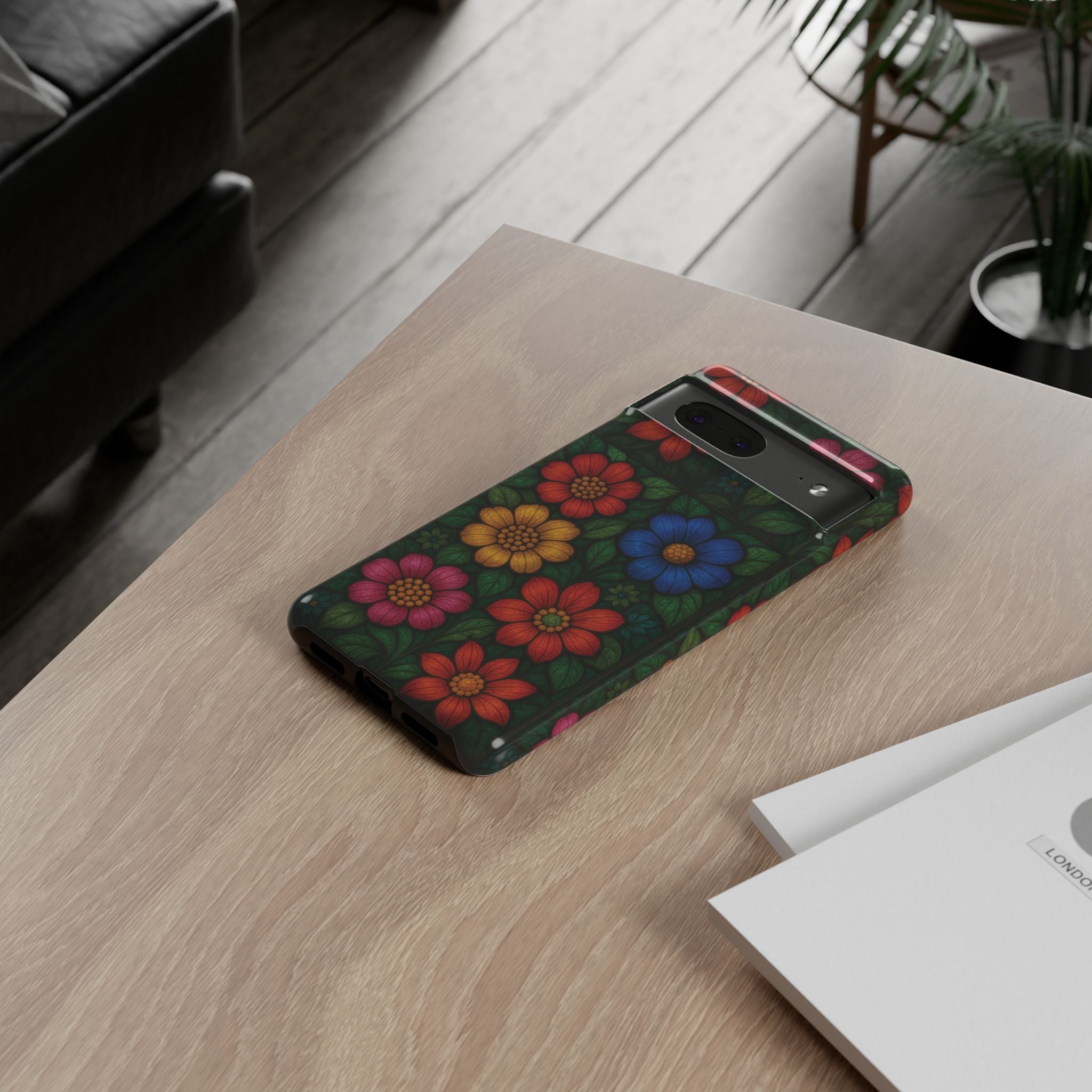 Coque de téléphone effet vitrail floral lumineux Art abstrait coloré, Étui de protection esthétique pour iPhone, Samsung et Google, Idée cadeau unique pour maman