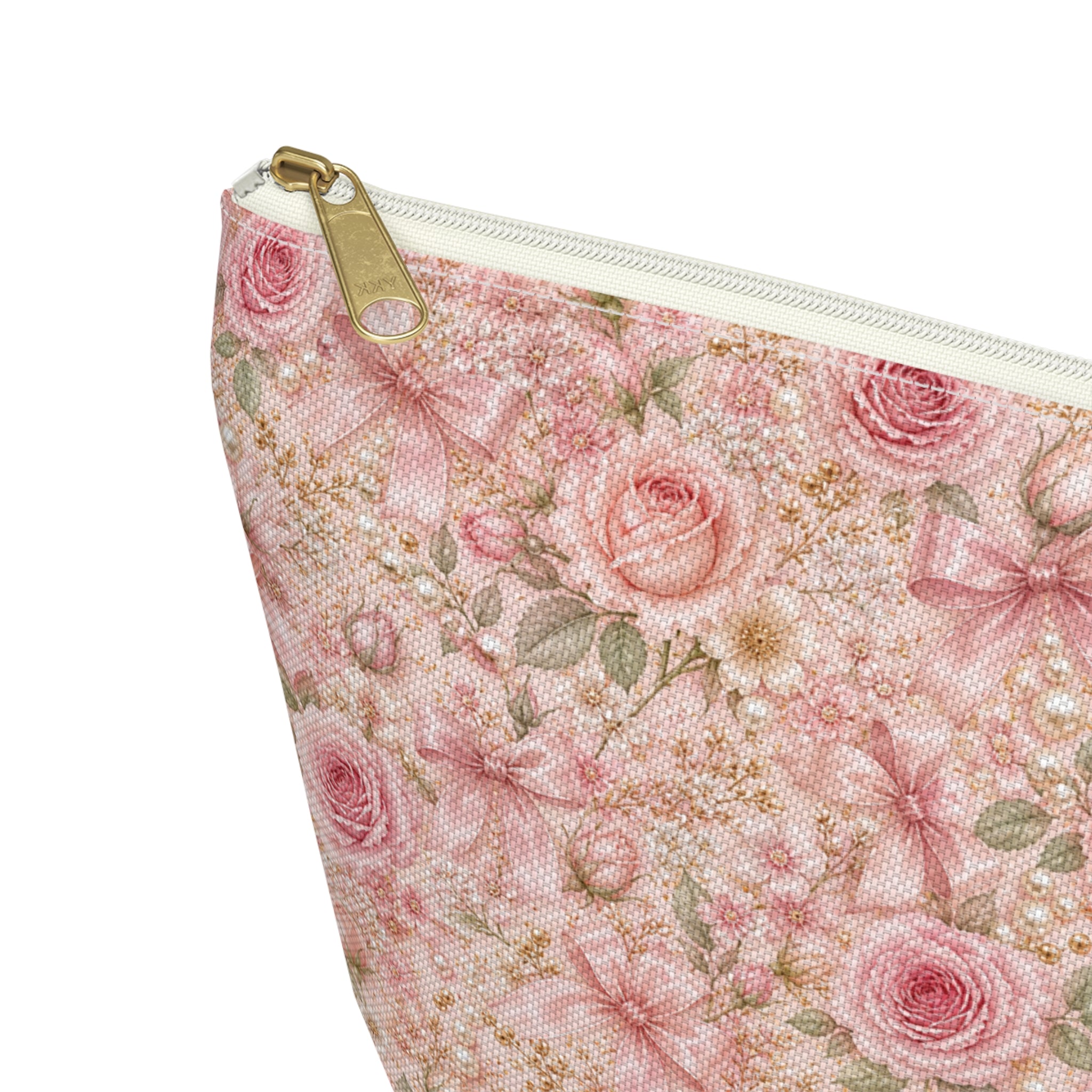 Trousse de Maquillage Nœud en Satin et Rose Poudré, Pochette Cosmétique Fleurie Coquette de Luxe, Organisateur de Voyage Élégant
