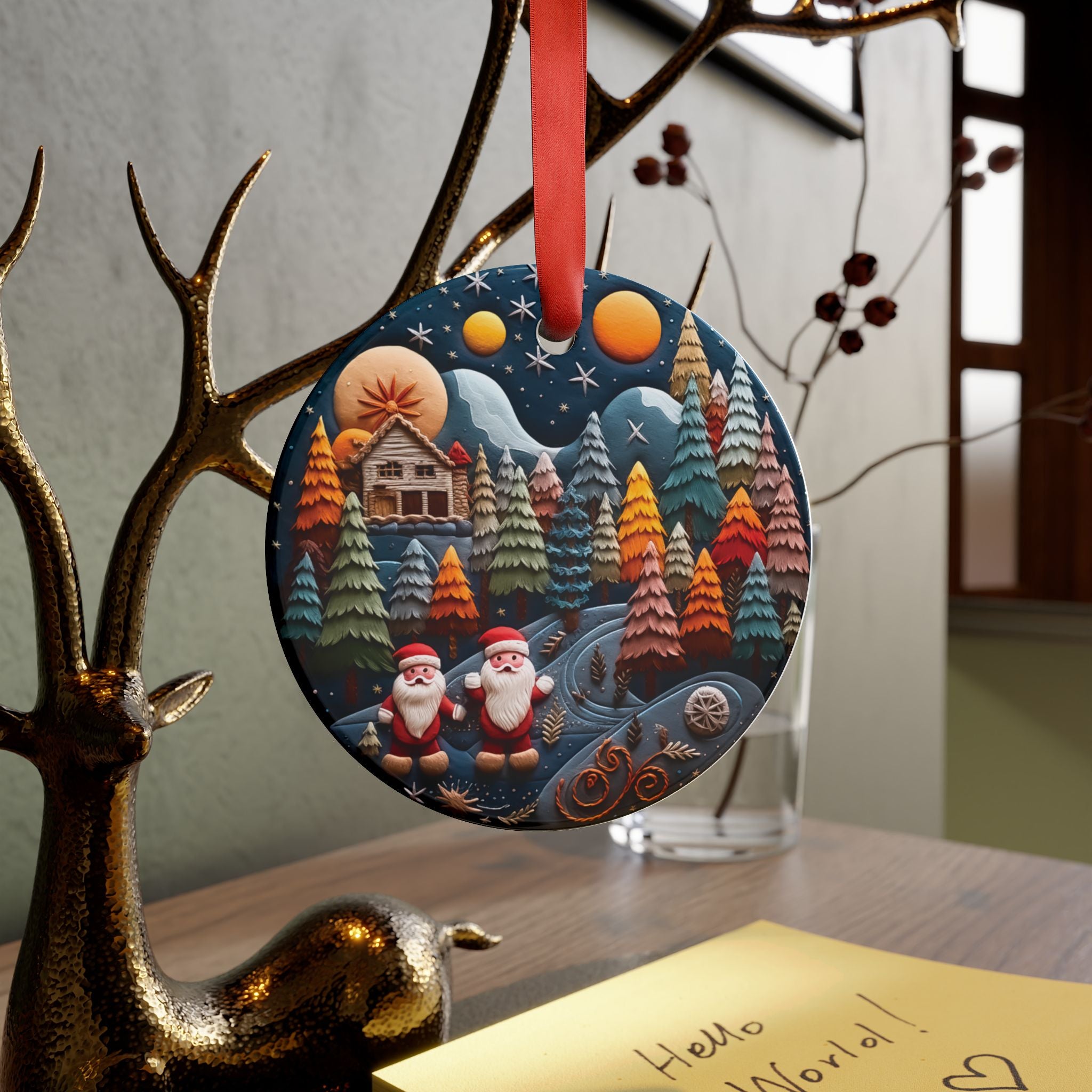3D Illusion Christmas Ornament with Trees & Santas – Acrylic 2.90x2.90 in  Festive Holiday Decor for Gifts, Tree Trimming & Collectors Gift for Family