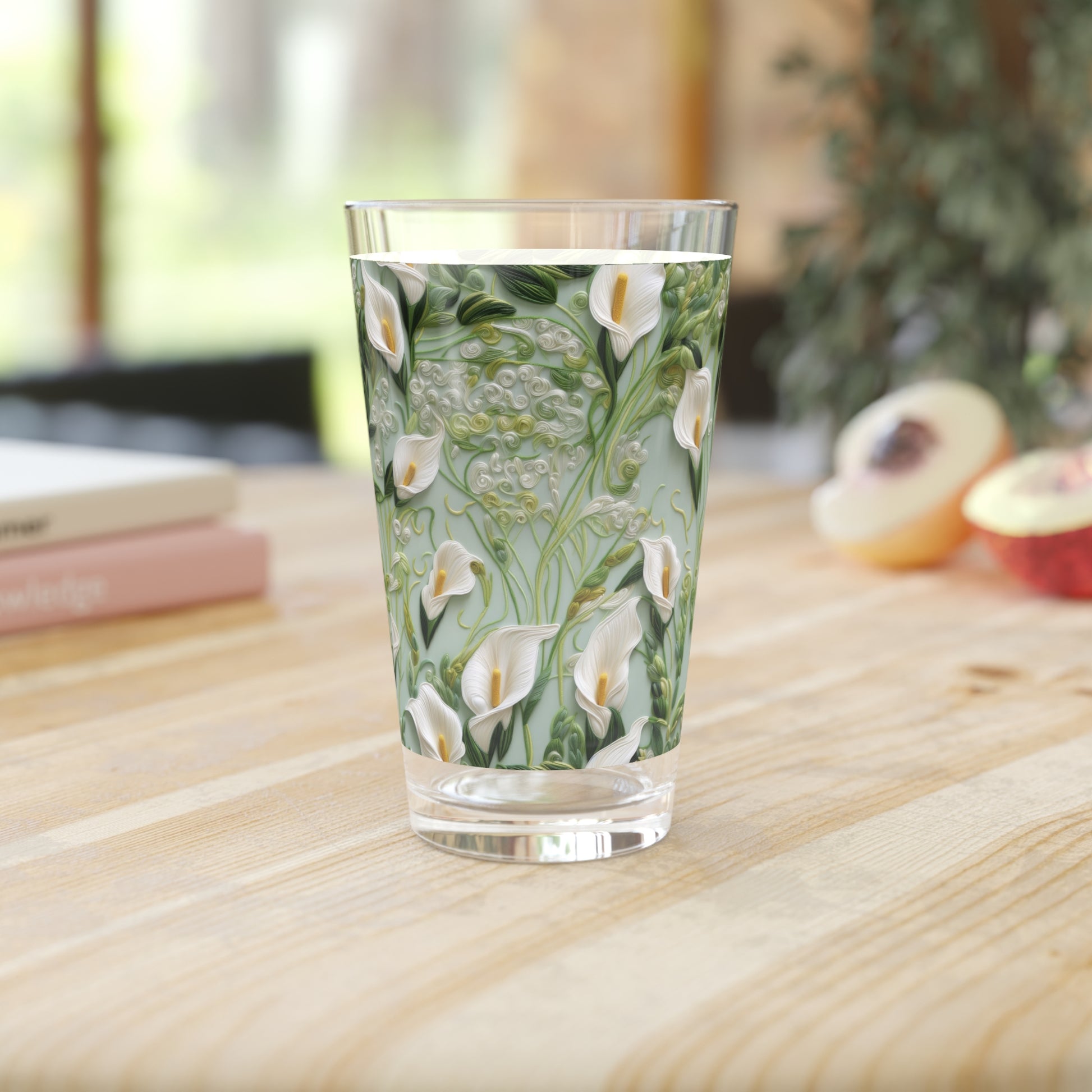 Elegant Calla Lily 16oz Pint Glass Vibrant Floral Design, Durable Glassware for Home & Holiday Gatherings, Perfect Christmas Gift for Nature & Flower Lovers Perfect for Parties - MRSBYVALLE