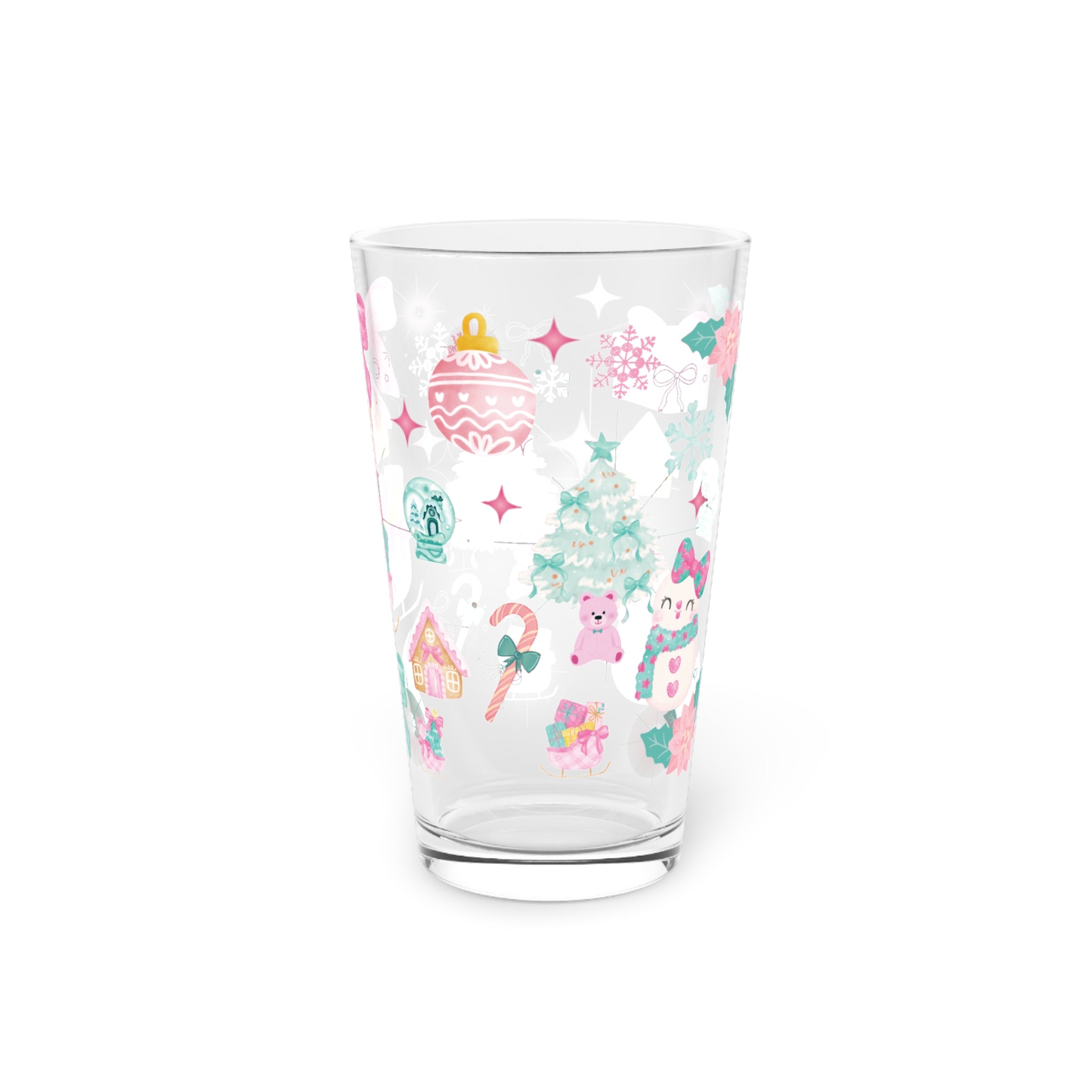 Pink and Turquoise Christmas 16oz Glass  Glam Holiday Drinkware for Cocktails, Iced Coffee, or Cocoa with Stylish Festive Perfect Gift for Her