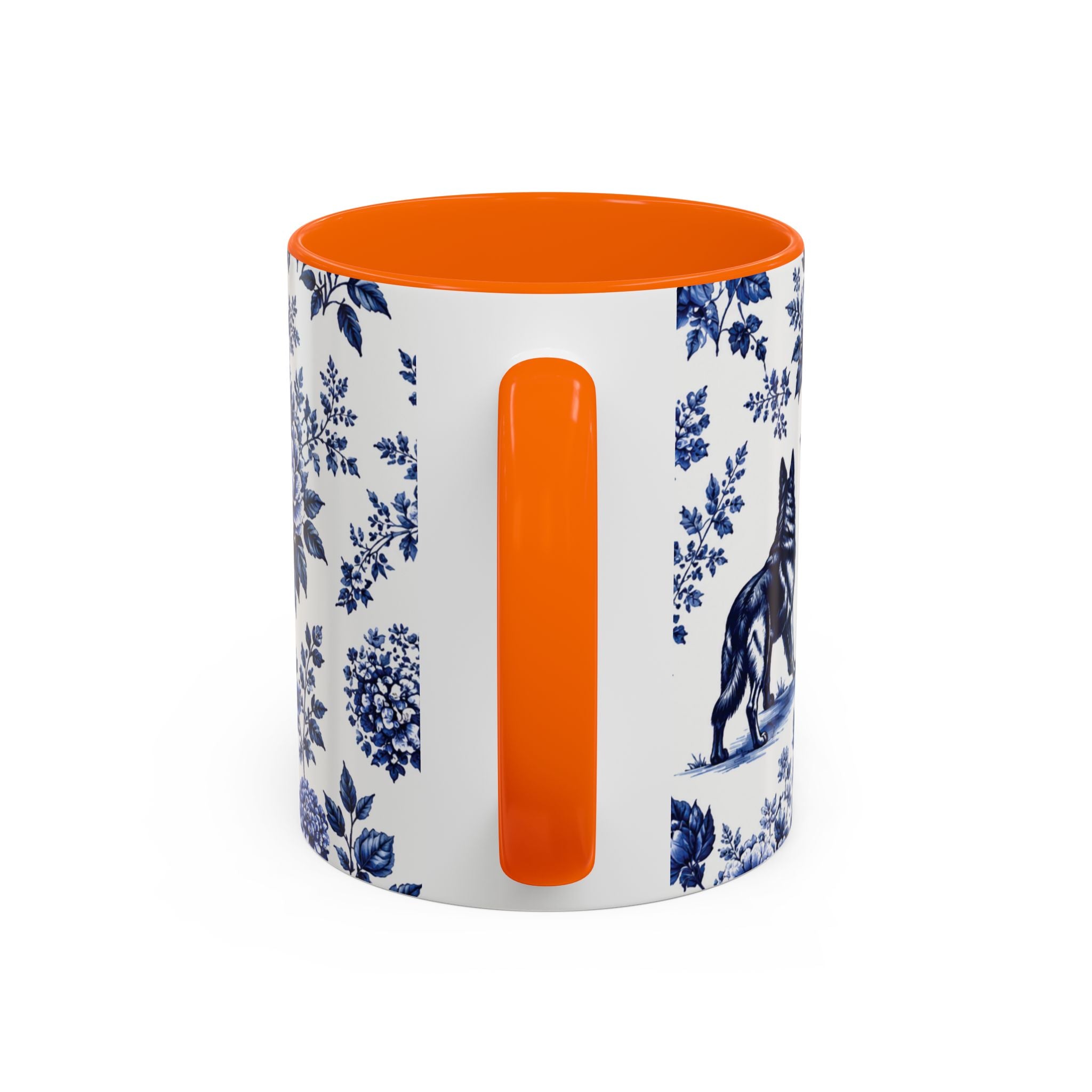 Elegant German Shepherd Floral Mug | Luxury Blue Toile Coffee Mug 11/15oz Accent Ceramic