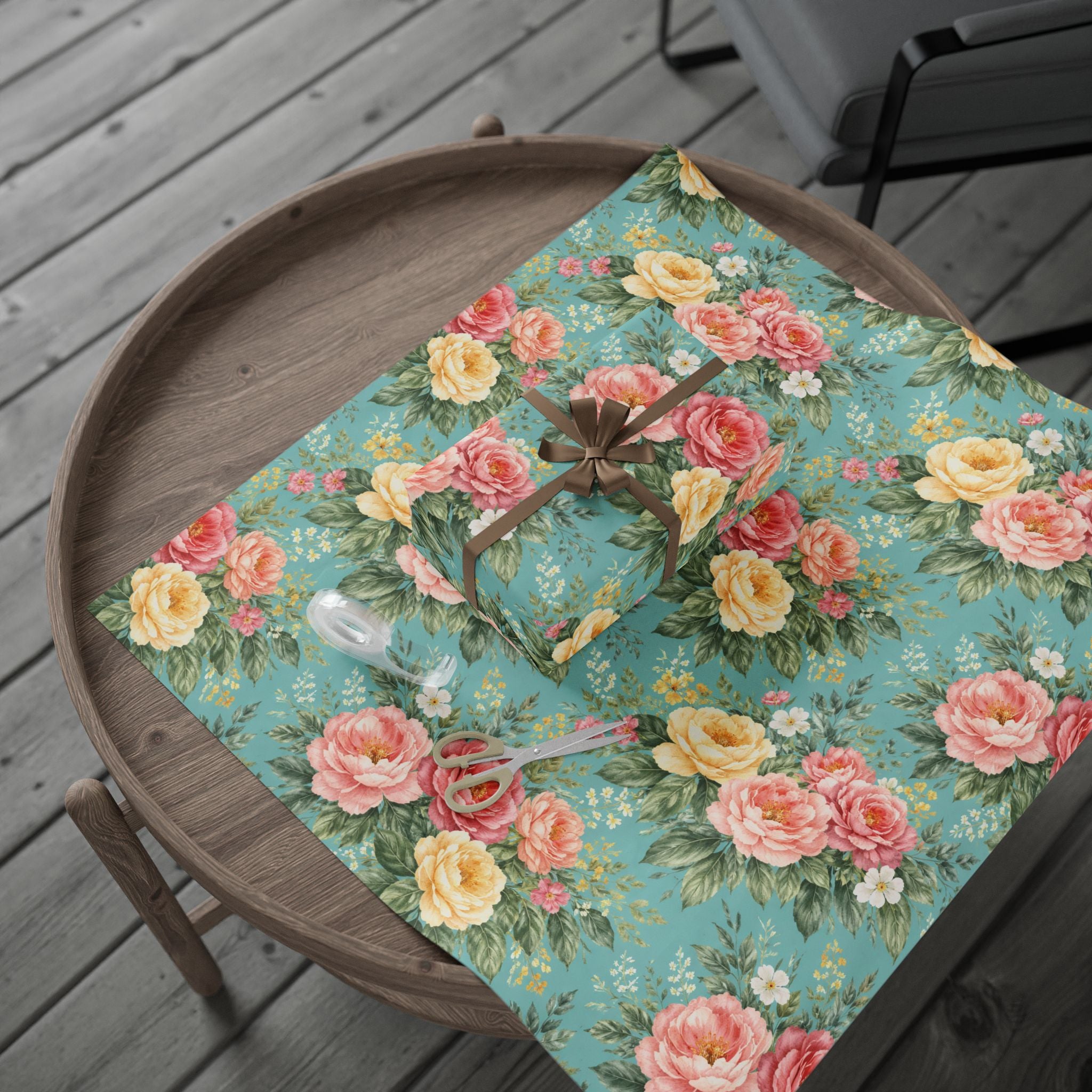 Turquoise Botanical Wrapping Paper — Signature Floral Gift Wrap for Weddings & Birthdays