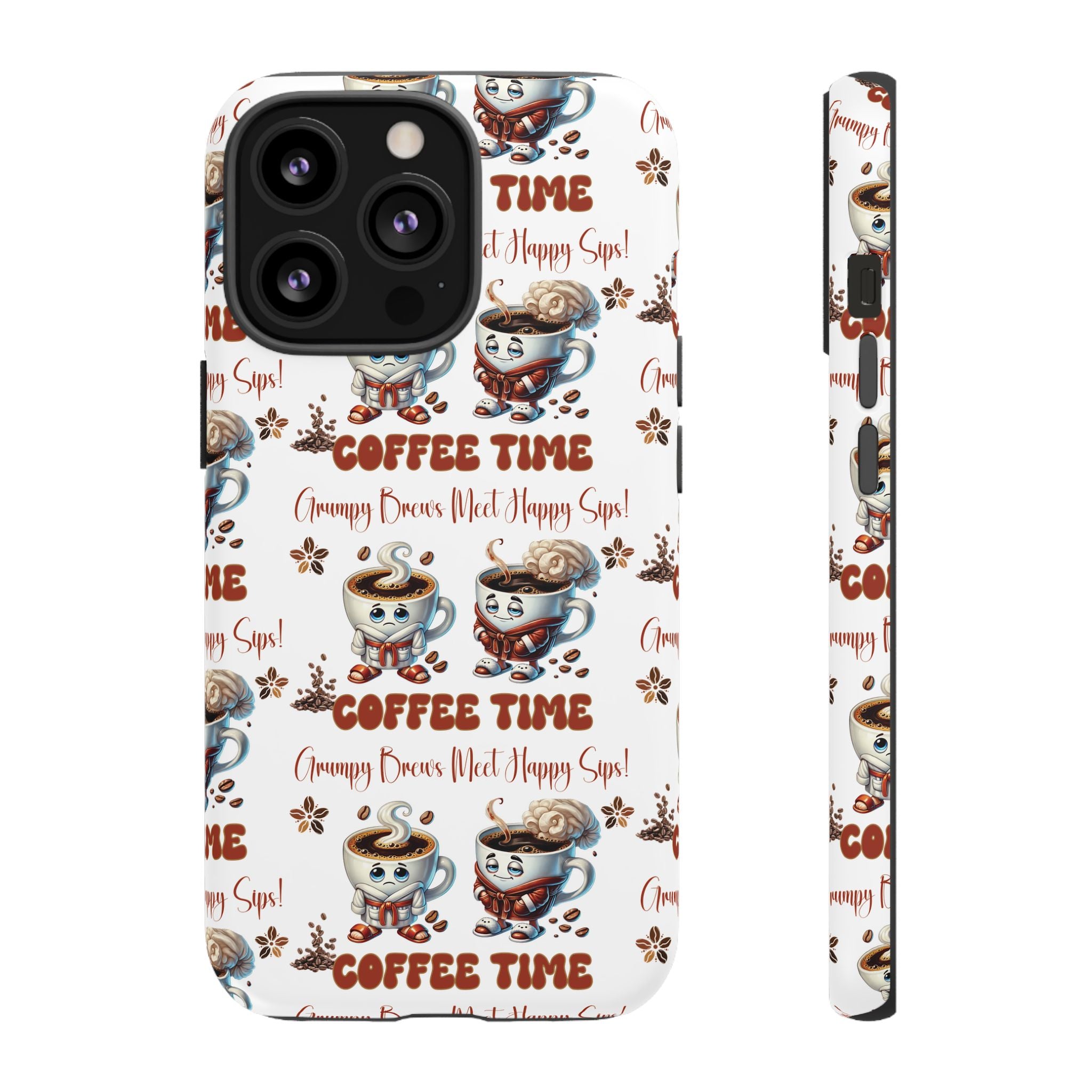 Grumpy Brews Meet Happy Sips Phone Case Compatible with iPhone, Samsung & Pixel | Fun, Durable Protection for Coffee Lovers | Unique Design, Shockproof & Scratch-Resistant Perfect for Coffee Lover - MRSBYVALLE