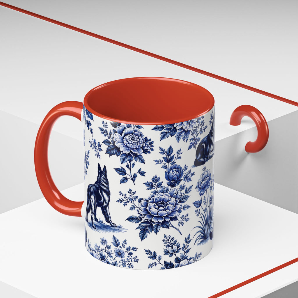 Elegant German Shepherd Floral Mug | Luxury Blue Toile Coffee Mug 11/15oz Accent Ceramic