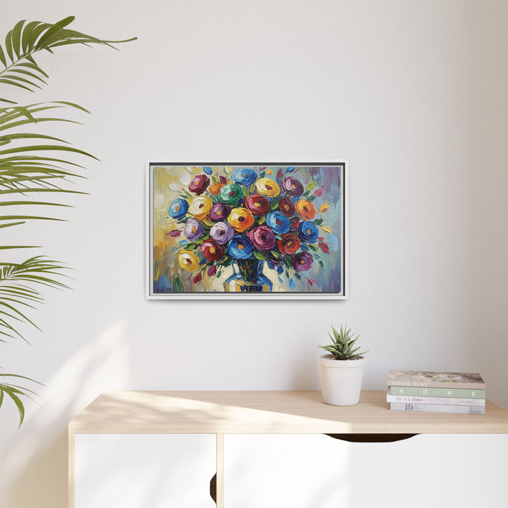 Impression sur toile bouquet floral aquarelle - Tableau mural encadré mat - Illusion de peinture à l'huile vibrante