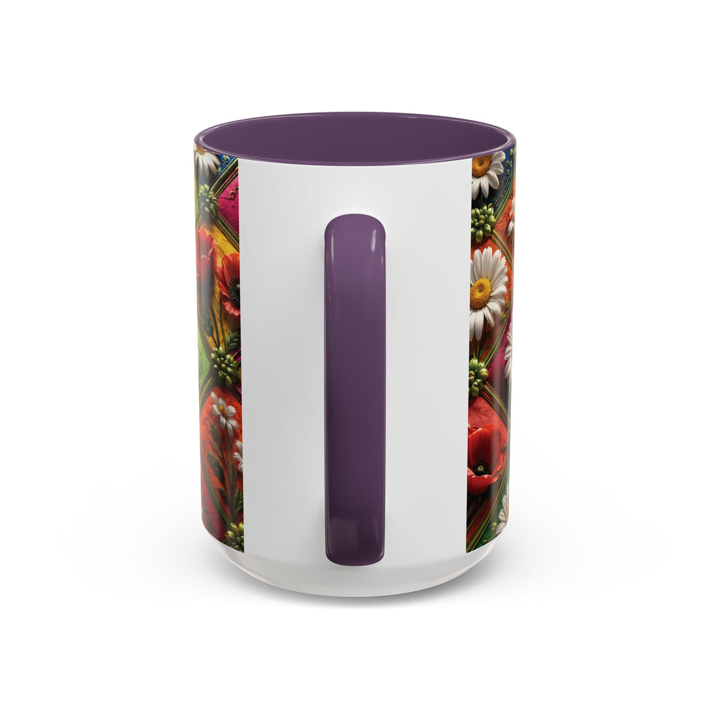 Floral Patchwork Accent Coffee Mug — Colorful Poppies & Daisies (11/15oz) 3D Illusion