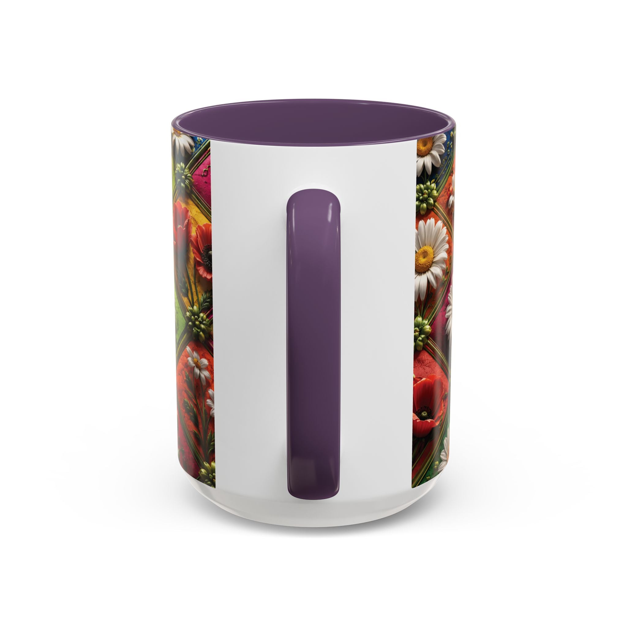Floral Patchwork Accent Coffee Mug — Colorful Poppies & Daisies (11/15oz) 3D Illusion
