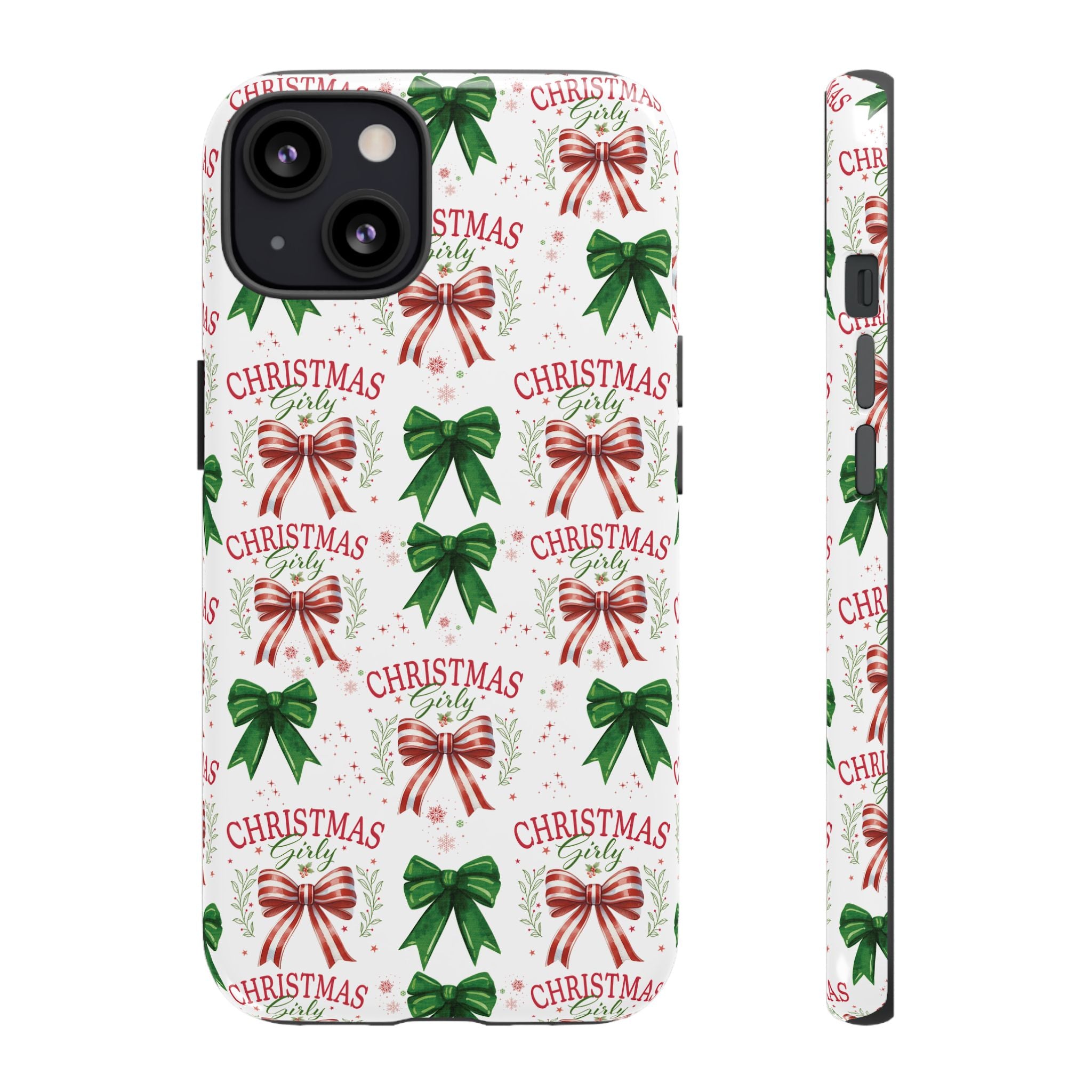 Girly Christmas Coquette Bows Pastel Phone Case for iPhone 17 16 15 23 Samsung, and Pixel | Stylish Protective Cover Gift for Her Perfect for Floral Lover