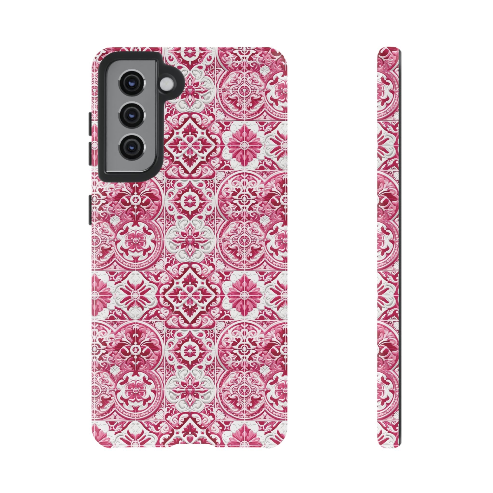 Pink and White Mediterranean Tile Design Phone Case - Stylish, Protective Cover for All Models Gift for Mom Accessory Gift for Her