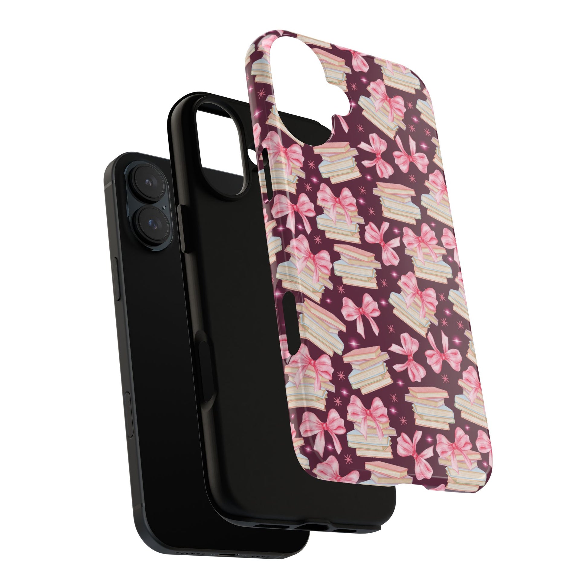 Coquette Pink Bows & Books Phone Case for iPhone 16 15 14 13 12  21 23 Samsung, and Pixel | Stylish Protective Cover Gift for Her Perfect for Floral Lover