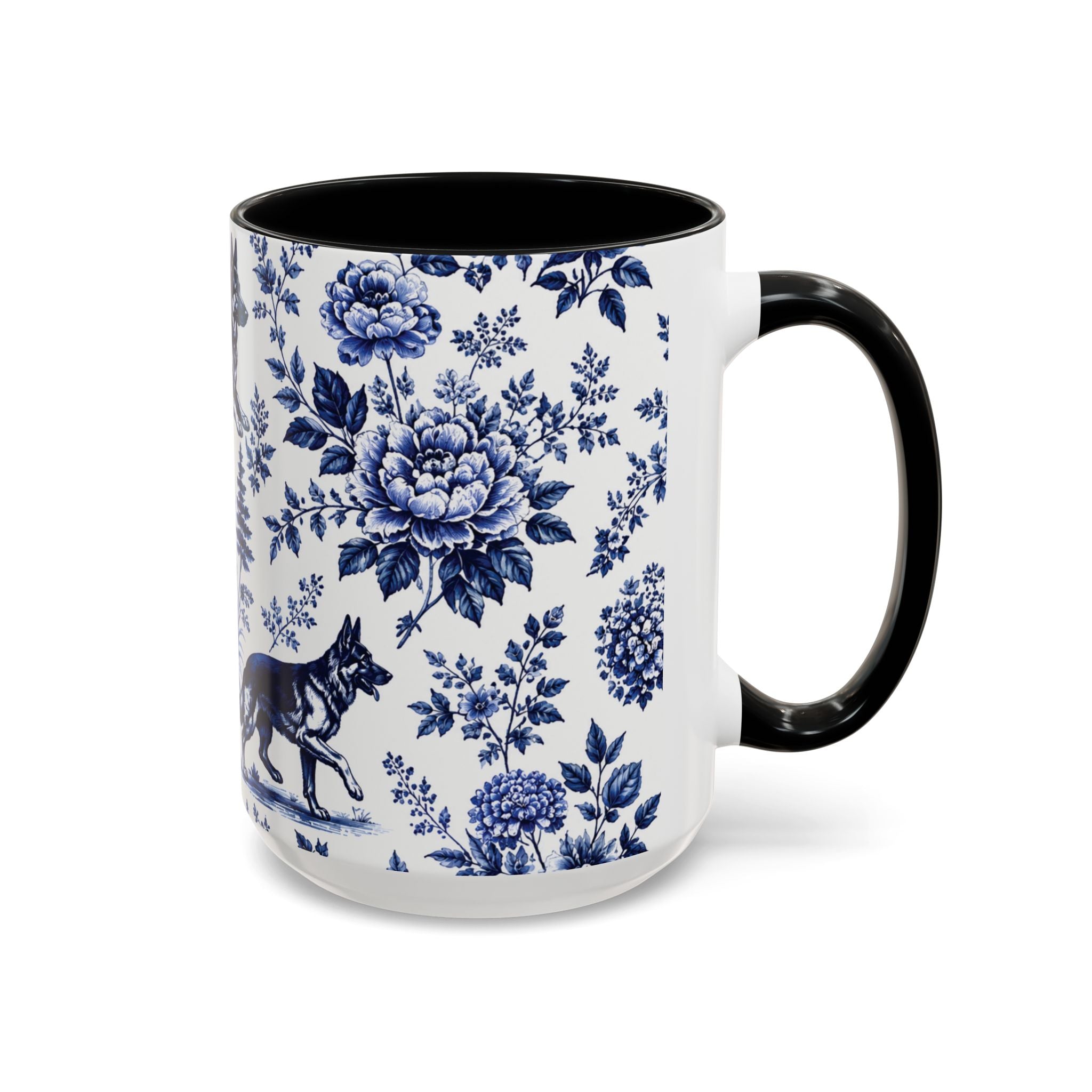 Elegant German Shepherd Floral Mug | Luxury Blue Toile Coffee Mug 11/15oz Accent Ceramic
