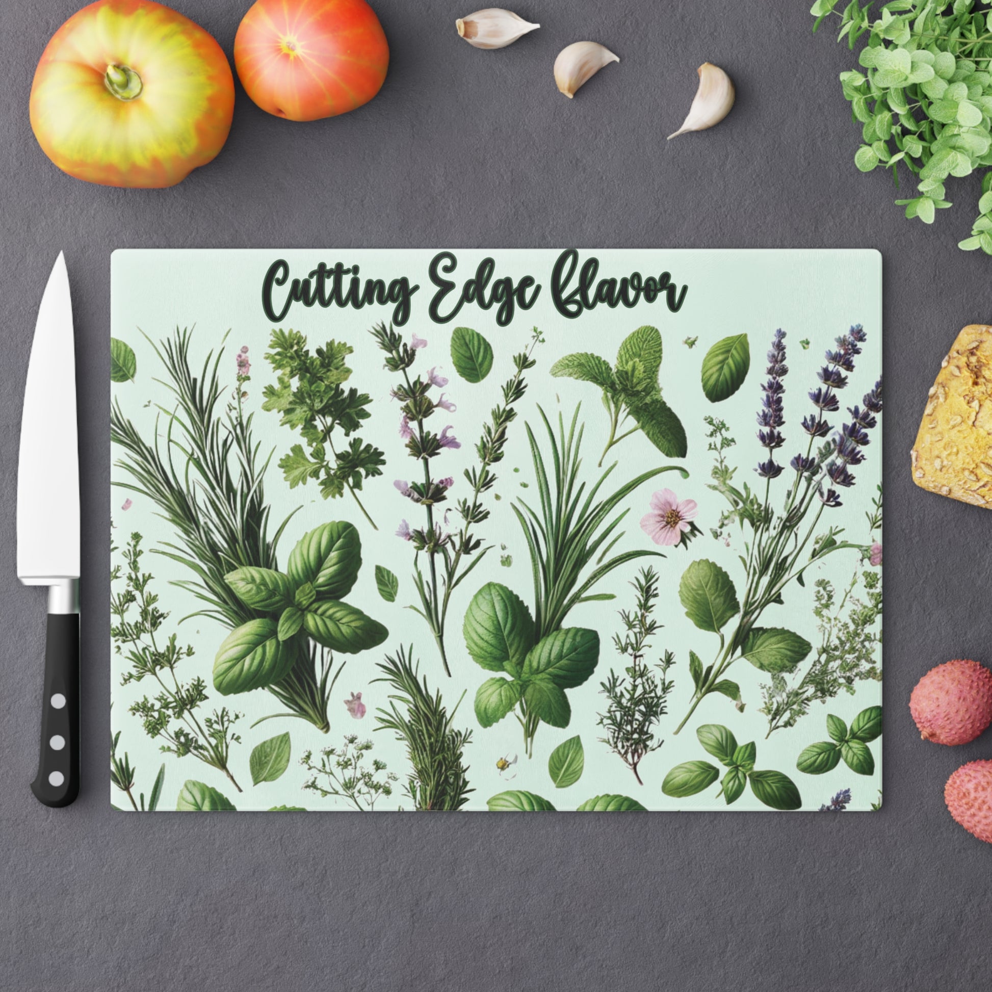 Herb Garden Tempered Glass Cutting Board | Durable, Heat-Resistant Surface with Realistic Herb Design | Perfect for Kitchen Prep, Chopping, and Serving with Style - MRSBYVALLE