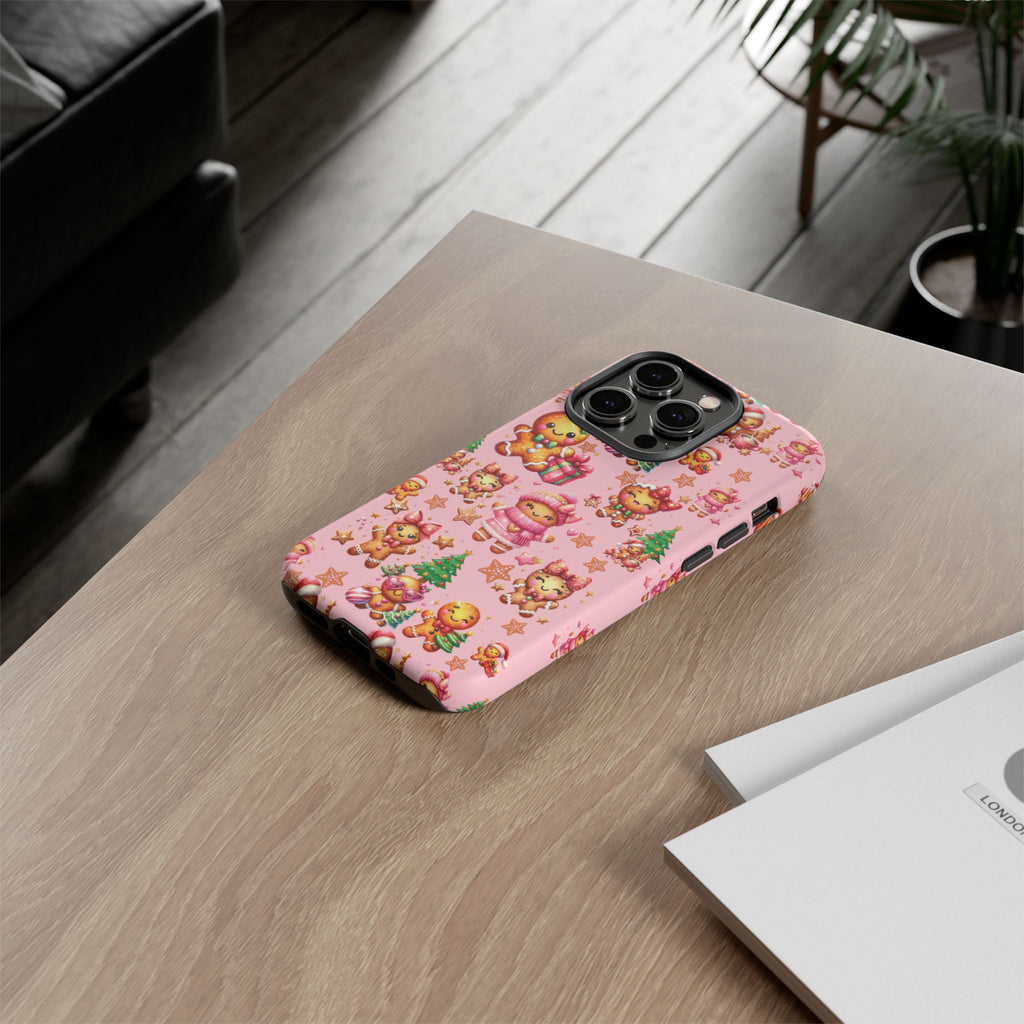 Adorable Pink Gingerbread Girl Phone Case Girly Holiday Vibes, Sweet Christmas Aesthetic, Cute & Festive Gift Idea for Her, Fun Protective Cover