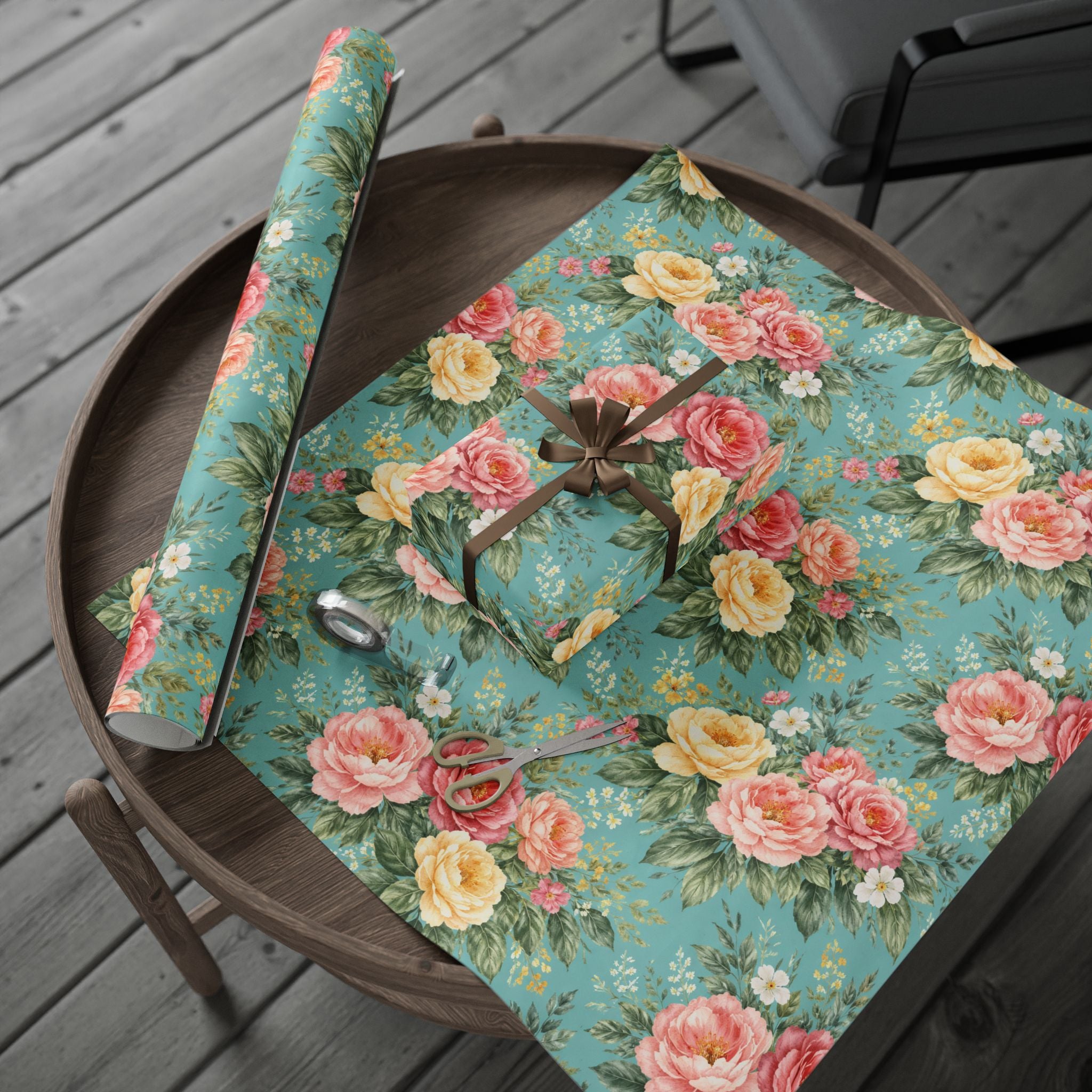 Turquoise Botanical Wrapping Paper — Signature Floral Gift Wrap for Weddings & Birthdays