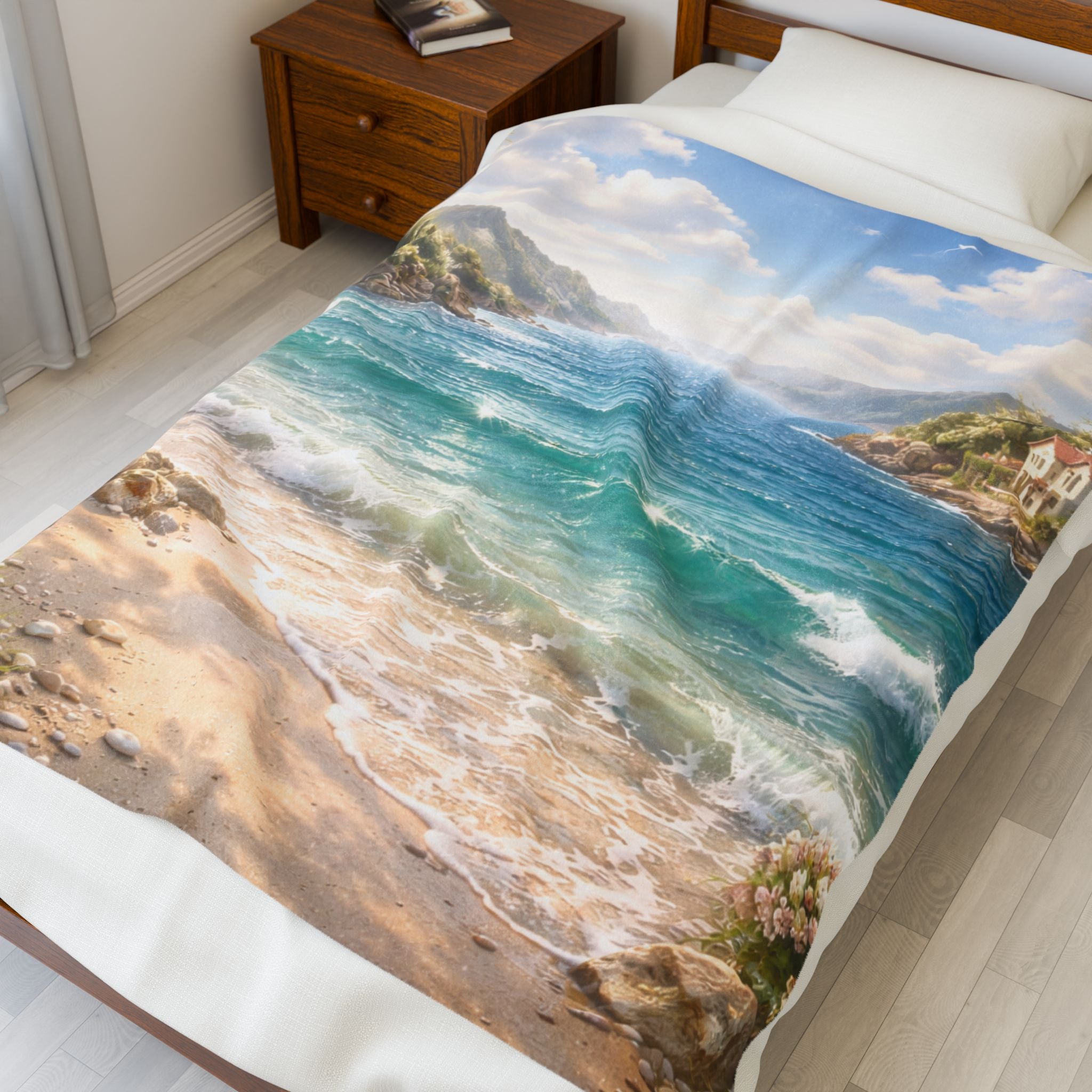 Coastal Horizon Velveteen Plush Blanket — Ocean View Minky Throw