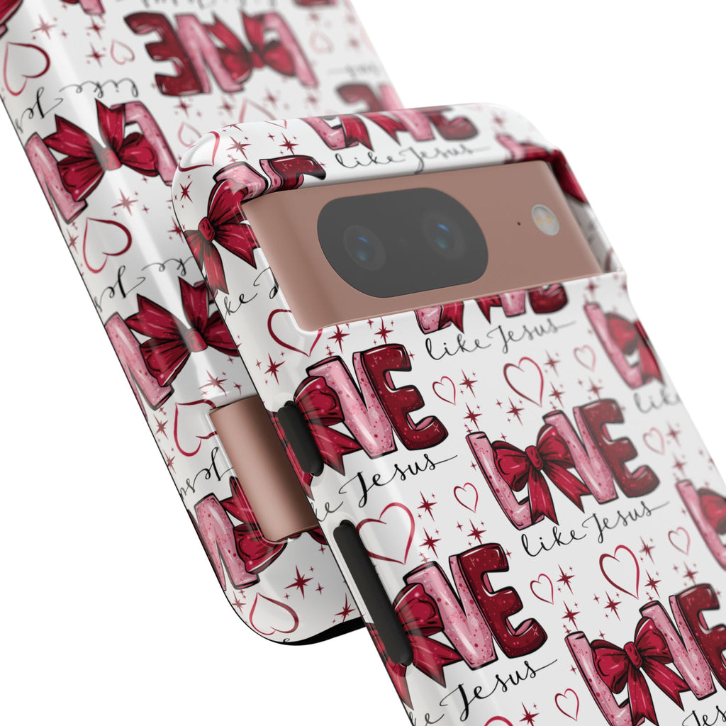 Love Like Jesus Red Bows and Hearts—Tough, Faithful Phone Cases & Religious iPhone Accessories: Protect Your Device & Show Your Faith