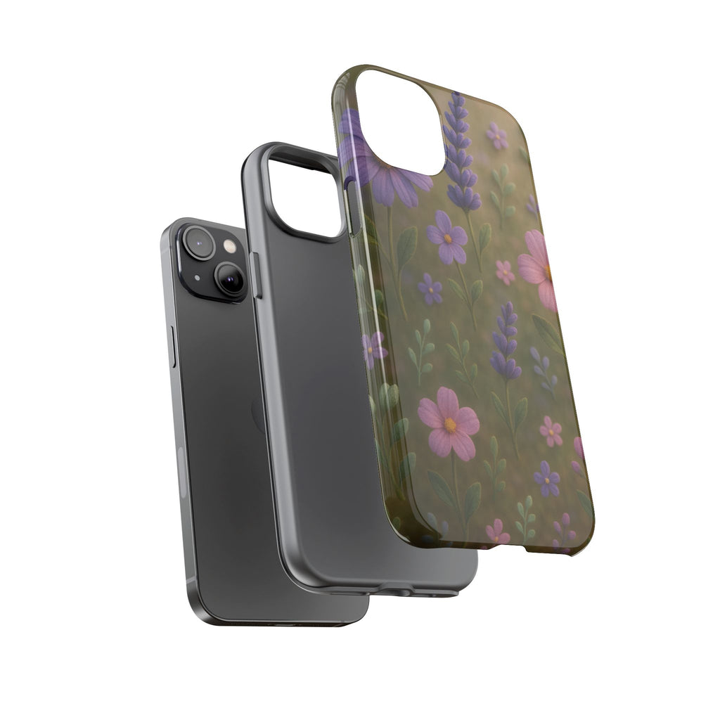 Pastel Flowers 3D Illusion Wildflower Phone Case Cute Pastel Floral Design in Lavender, Pink, Mint Green Aesthetic Protective Case for iPhone and  Android