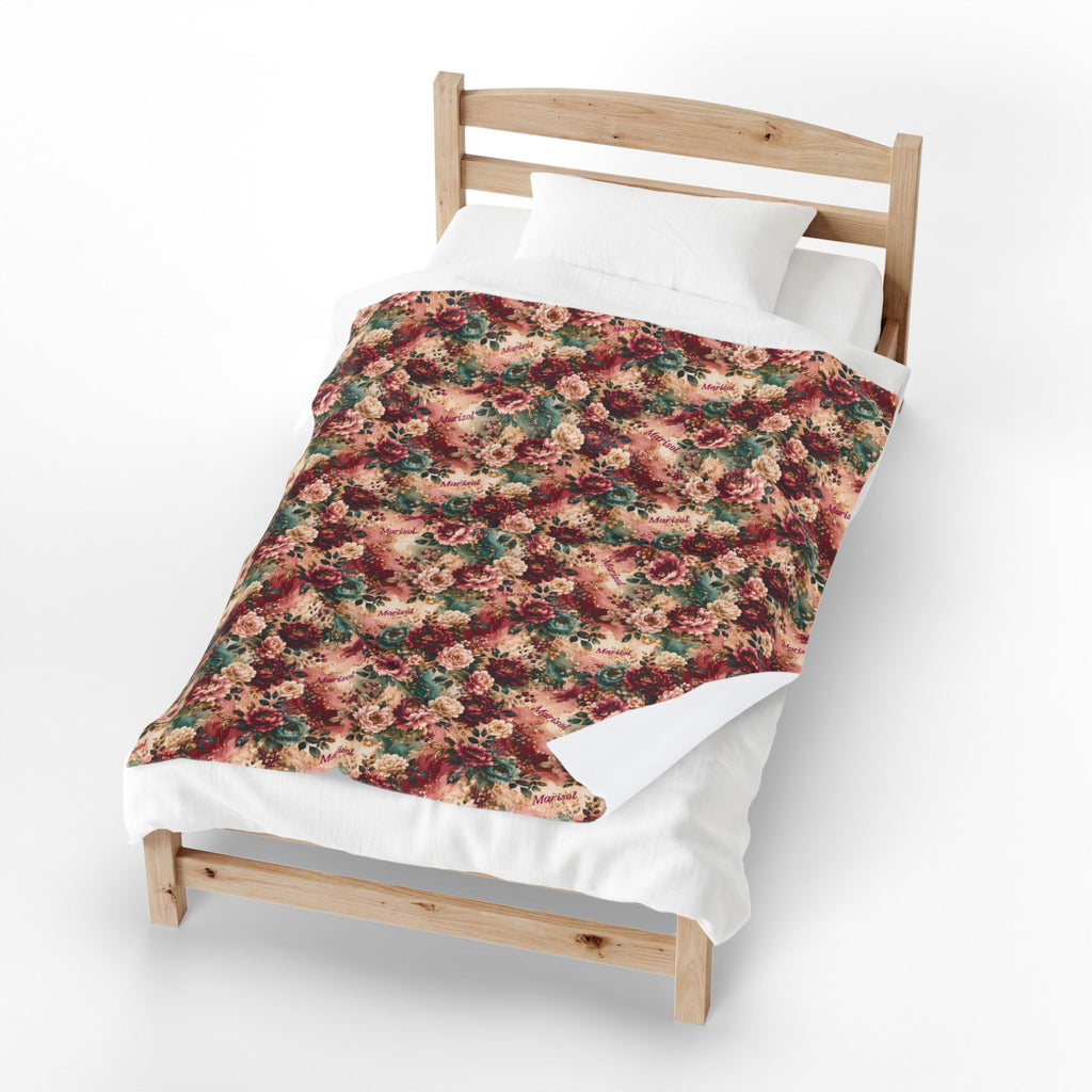 Personalized Luxury Botanical Blanket | Custom Name Velveteen Throw for Women Birthday