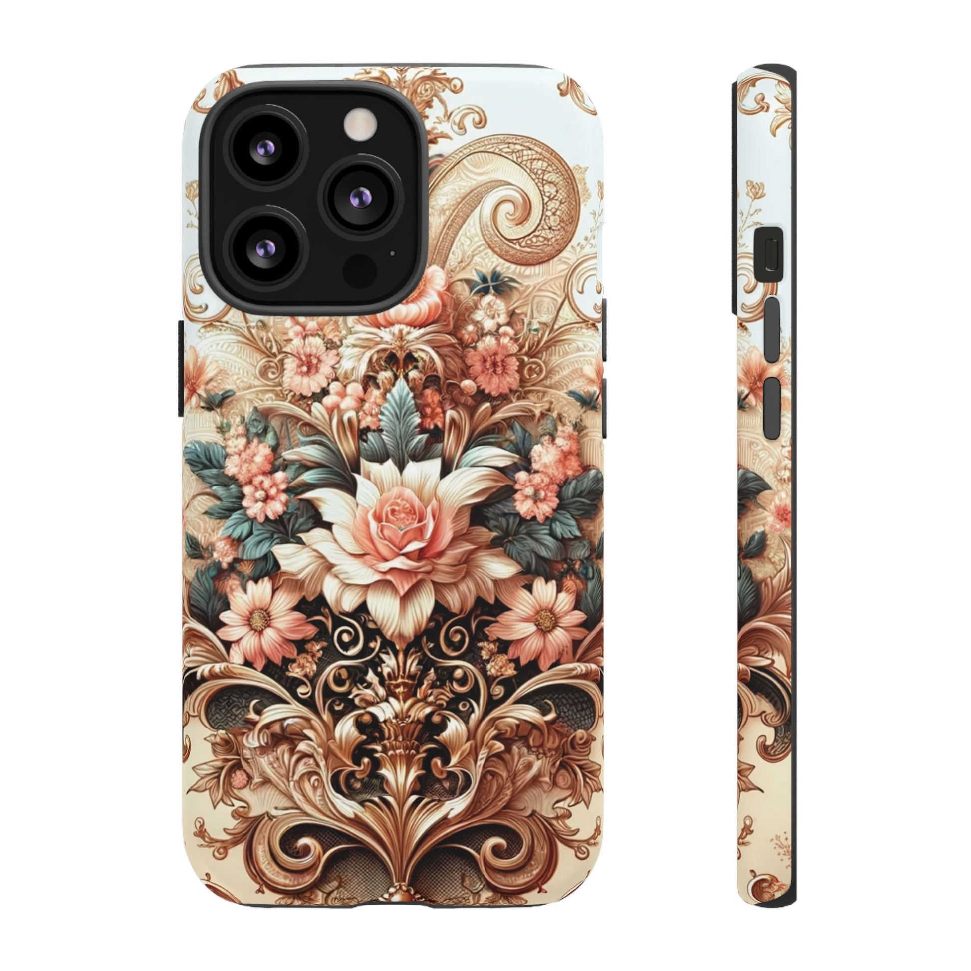 Gold Design Luxury Phone Tough Case Floral Elegant Durable Stylish for Modern Devices iPhone 17, 16, 15, Samsung iPhone Samsung Accessory Gift for Her