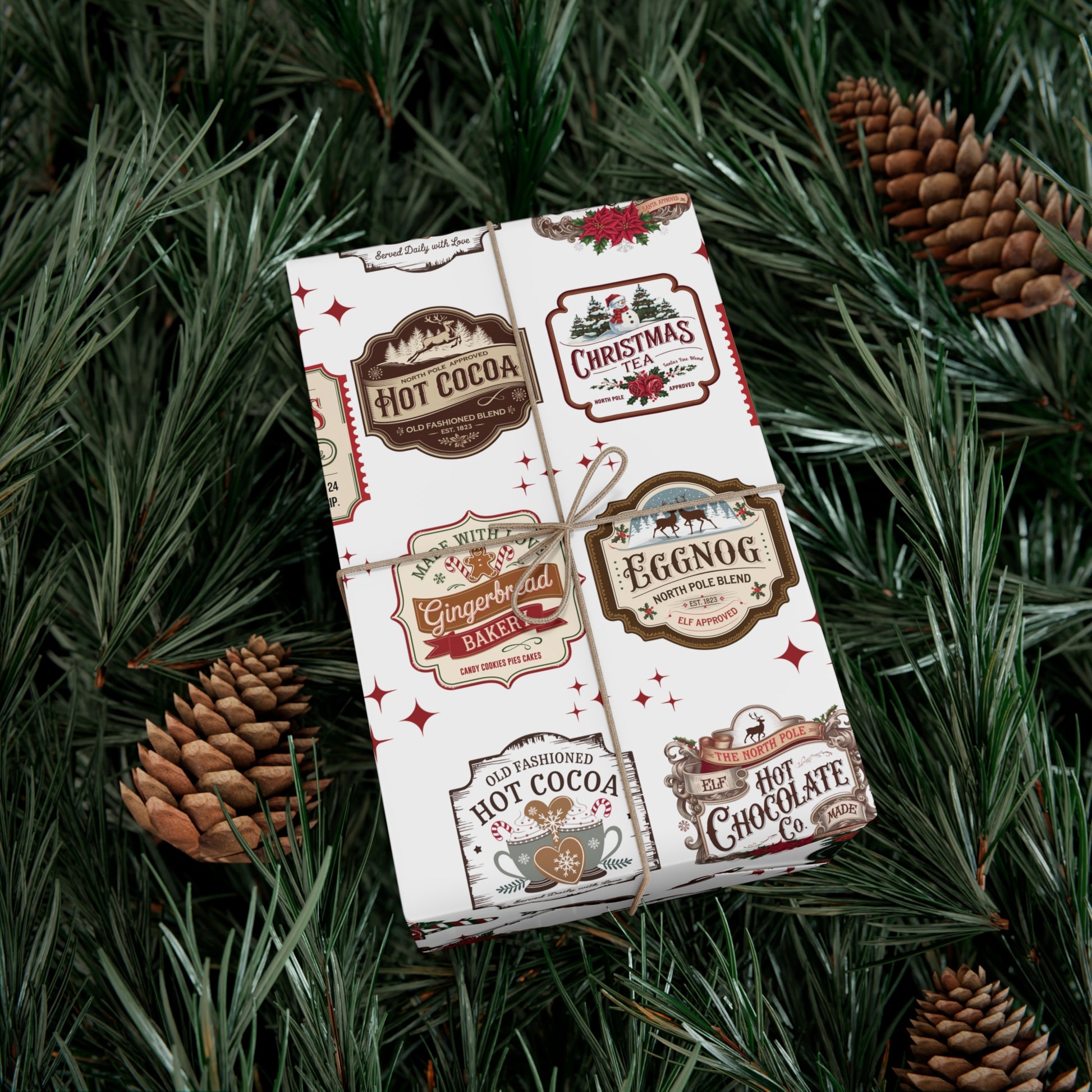 Vintage Christmas Stamps Wrapping Paper Festive Holiday Gift Wrap with Retro-Inspired Designs, Perfect for Christmas Presents, Crafting, & Holiday Decor – Premium Quality - MRSBYVALLE