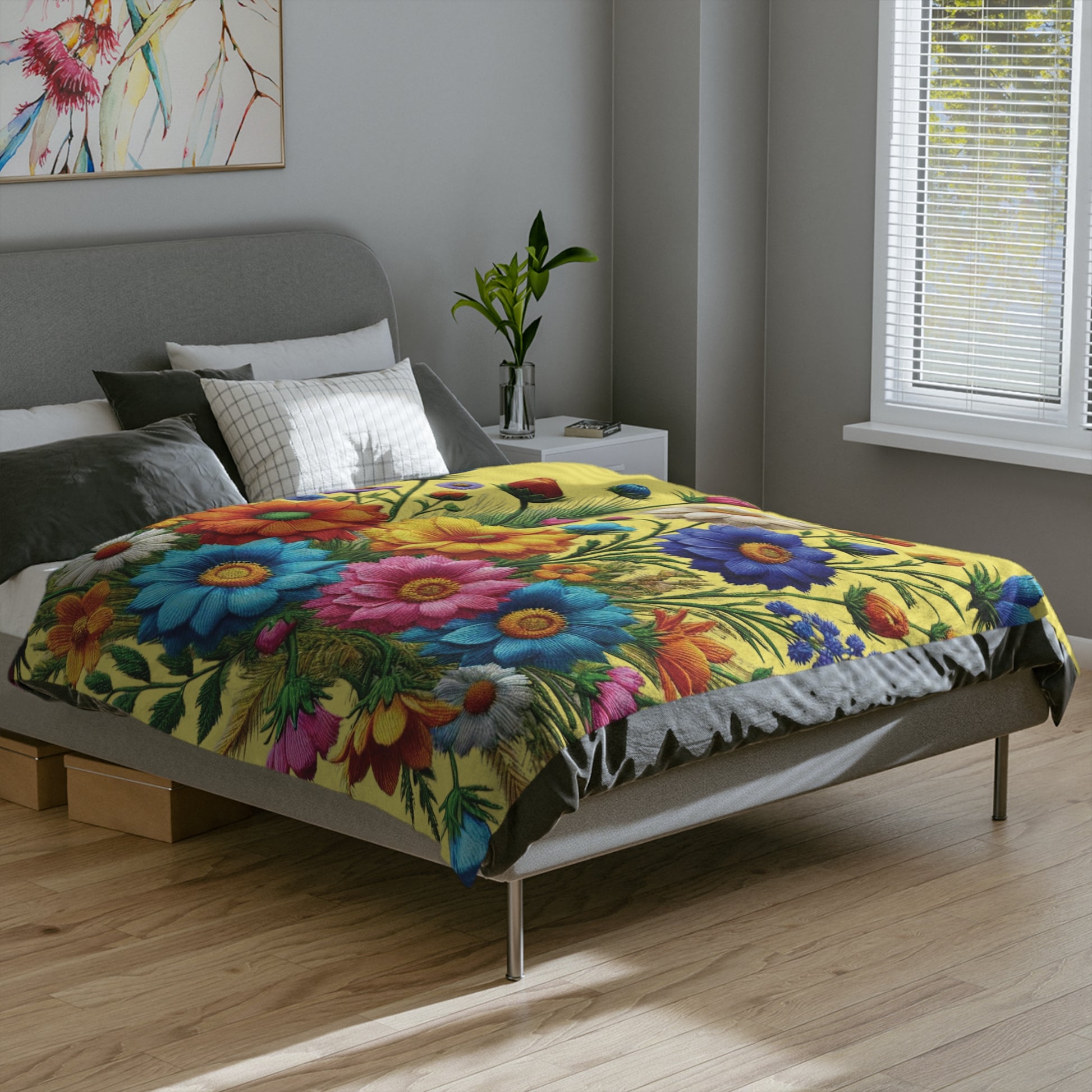 Minky Blanket Yellow Bright Floral Wildflowers Throw Ultra-Soft Minky Blanket Cozy Comfort Blanket Elegant Home Decor Plush Microfiber for Maximum Comfort Blanket, Perfect for Snuggling Decor, Cozy All-Season Warmth, Housewarming Gift Throw - MRSBYVALLE
