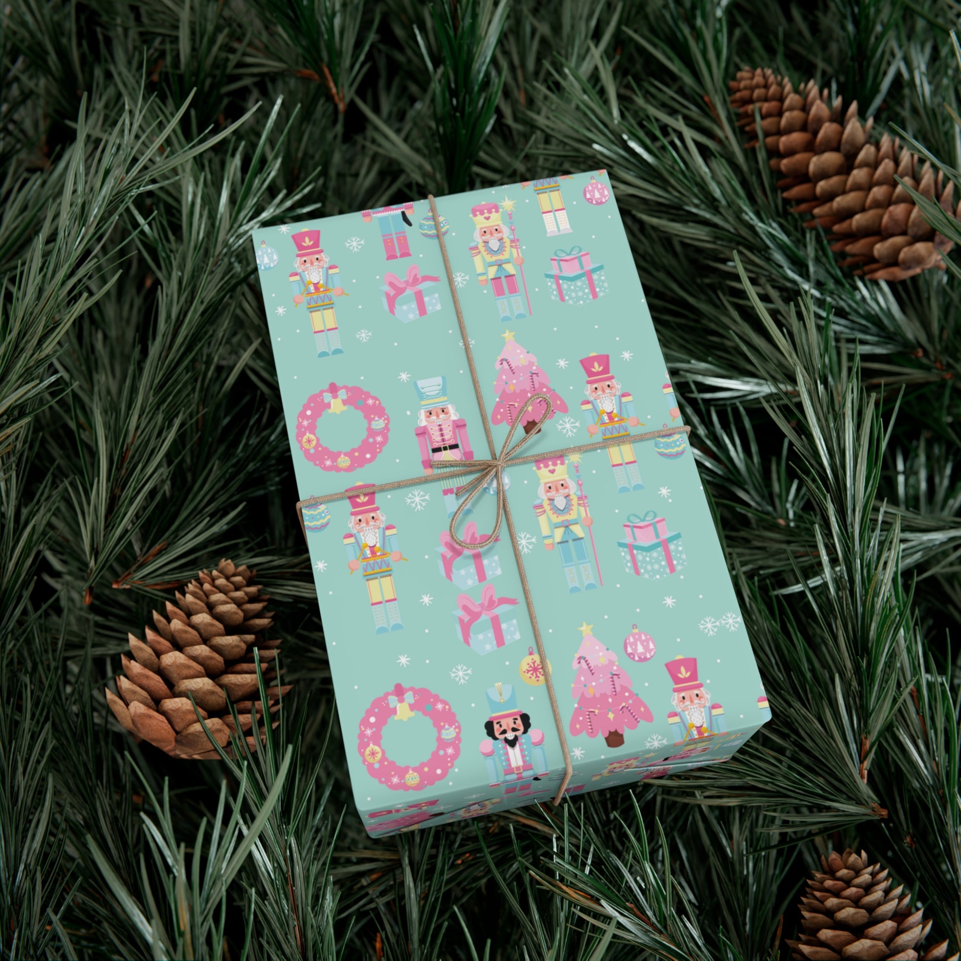 Pink and Pastel Green Christmas Nutcrackers Wrapping Paper | Vibrant Seasonal Blooms | Perfect for Thanksgiving, Birthdays, Special Occasions | Premium Quality Gifts Moms - MRSBYVALLE