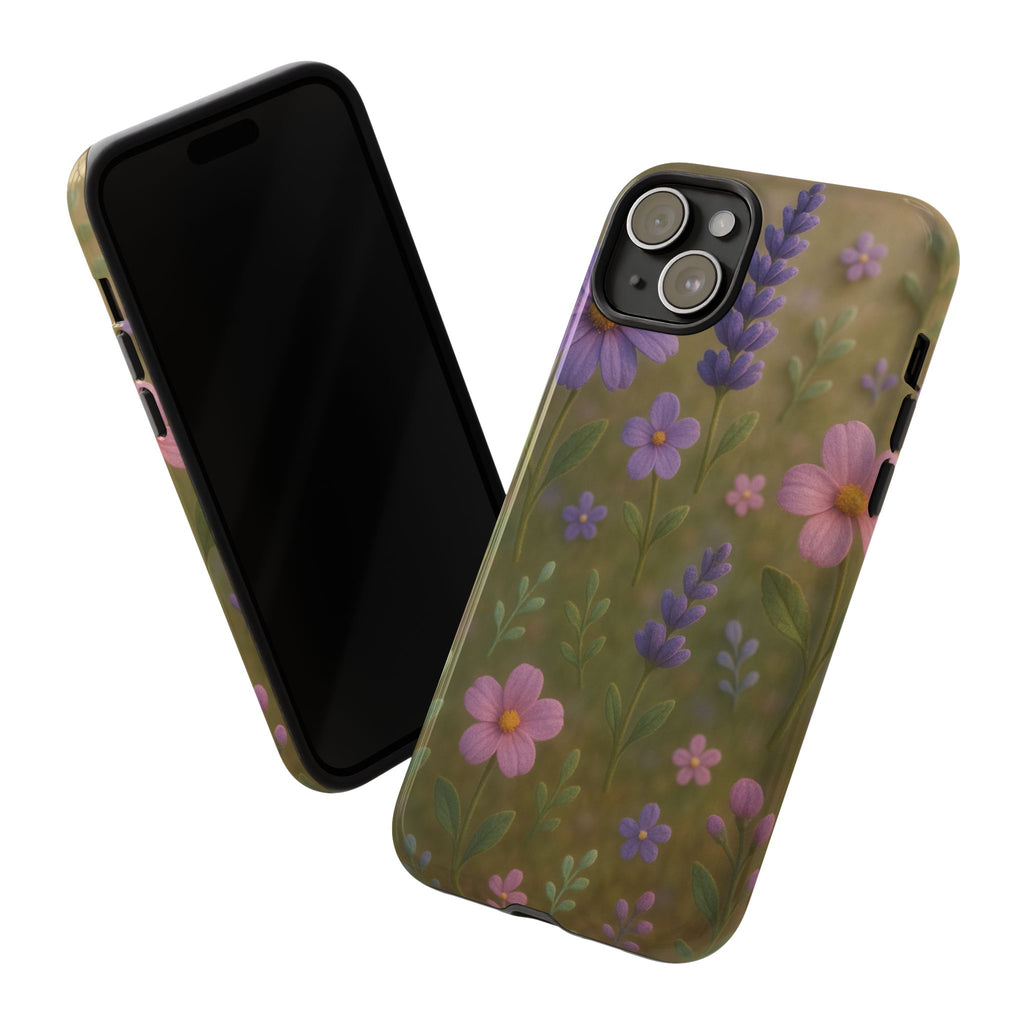Pastel Flowers 3D Illusion Wildflower Phone Case Cute Pastel Floral Design in Lavender, Pink, Mint Green Aesthetic Protective Case for iPhone and  Android