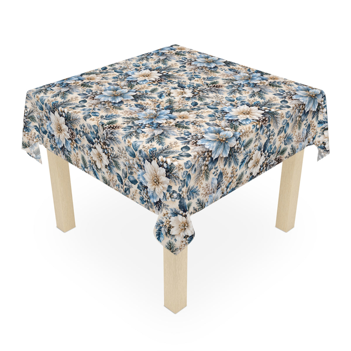Icy Blue & Cream Floral Square Tablecloth