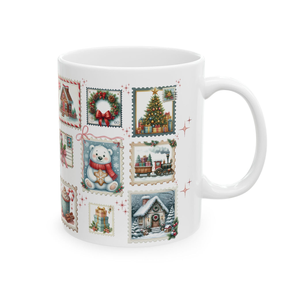 Christmas Postal Stamps Mug 15 and 11 oz Perfect for Coffee, Hot Chocolate and more