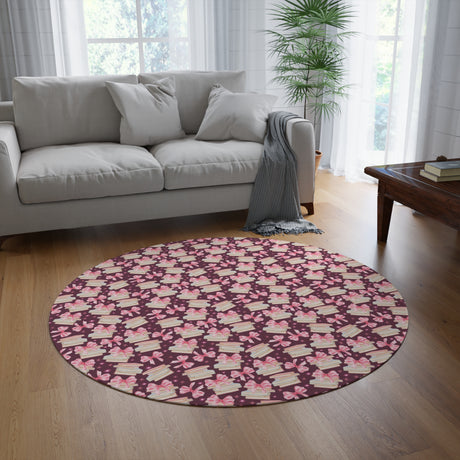 Coquette Pink Bows & Books Round Rug | 60x60 Inches | Vibrant Floral for Boho Chic Home Décor Soft, Stylish, and Perfect for Living Rooms or Bedrooms Entryways Livingroom - MRSBYVALLE