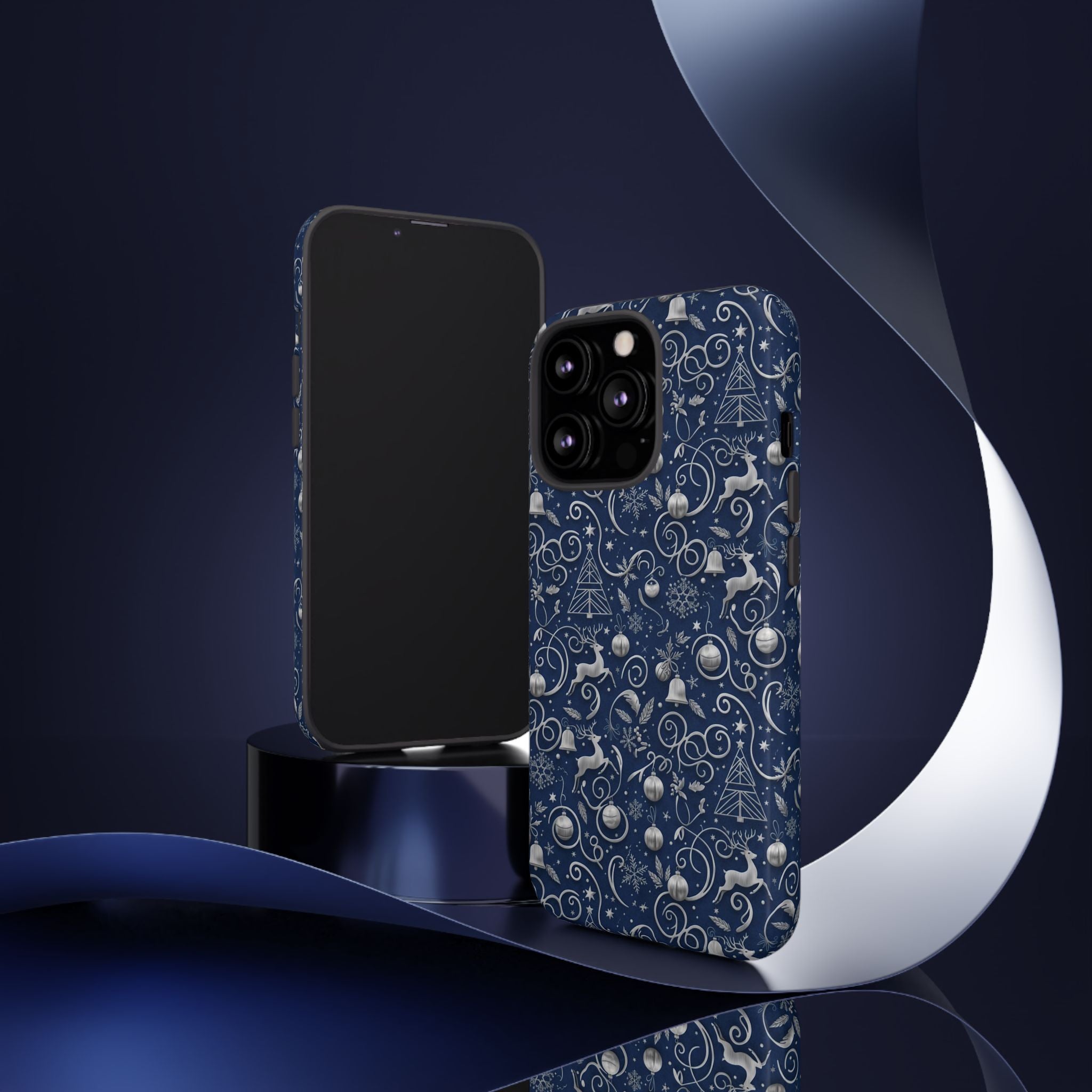 Blue & Silver Christmas Phone Case – Holiday Sparkle Design for iPhone 17, All iPhones & Galaxy | MRSBYVALLE Gift for Her