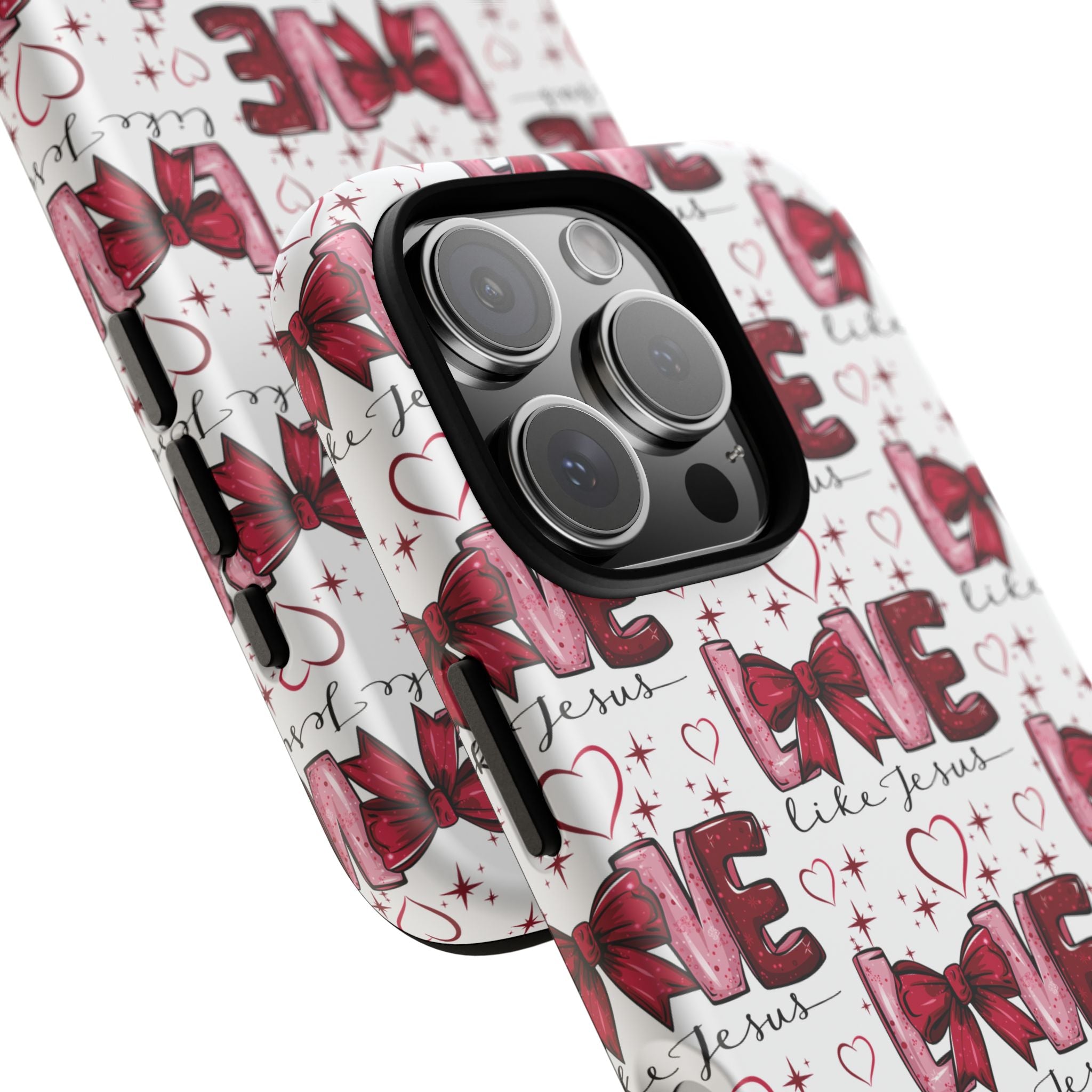 Love Like Jesus Red Bows and Hearts—Tough, Faithful Phone Cases & Religious iPhone Accessories: Protect Your Device & Show Your Faith