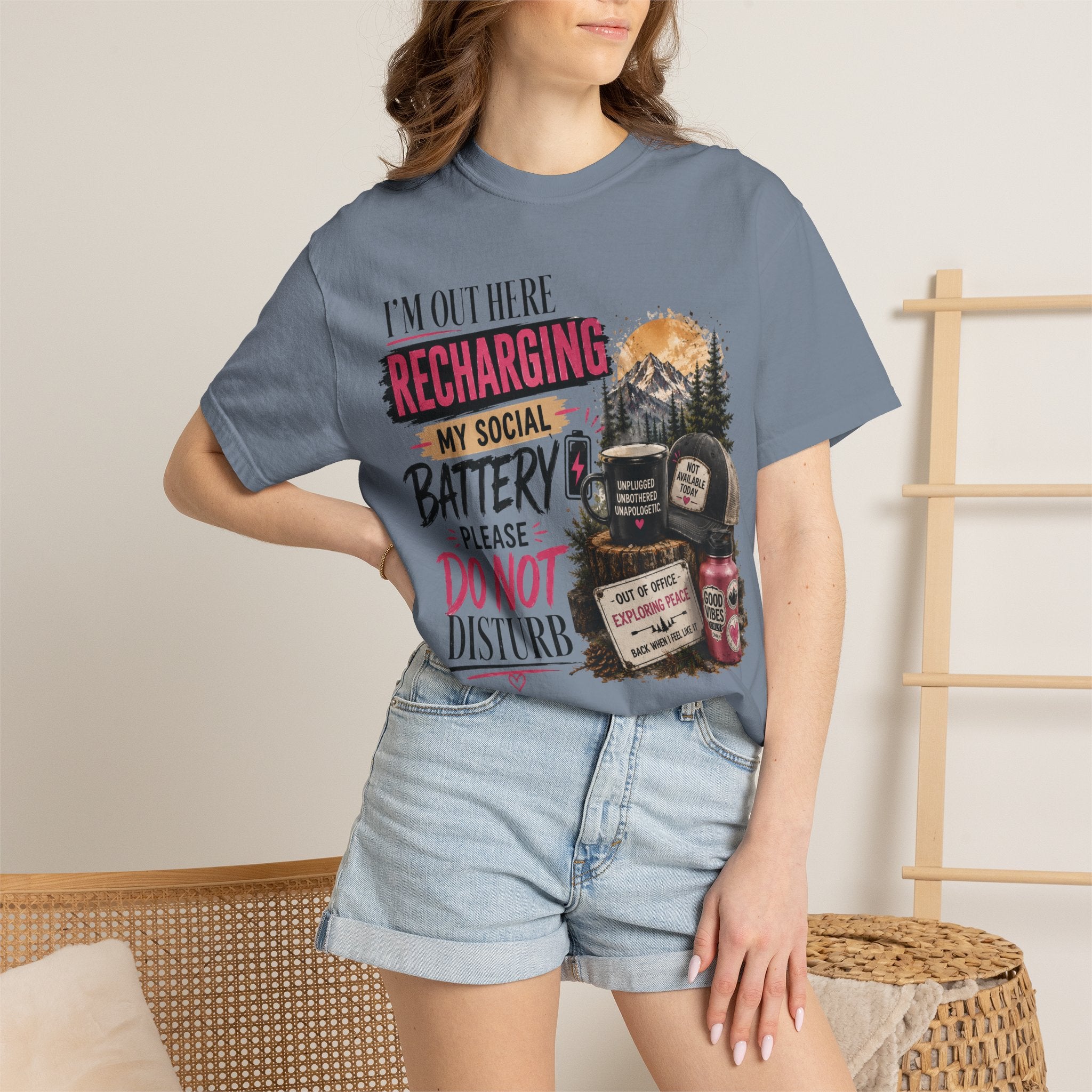 Recharging My Social Battery T-Shirt — Do Not Disturb Camping Graphic Tee