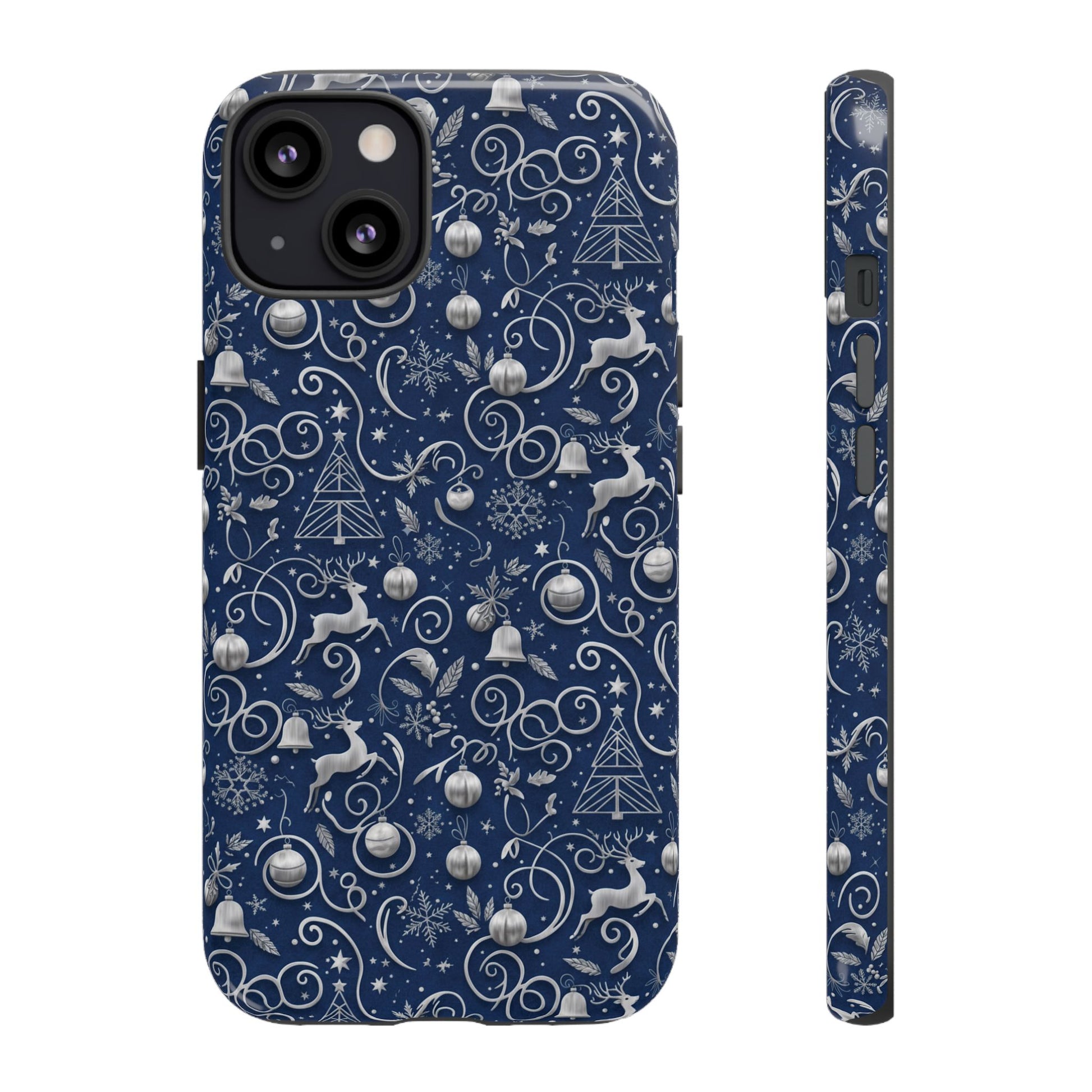 Blue & Silver Christmas Phone Case – Holiday Sparkle Design for iPhone 17, All iPhones & Galaxy | MRSBYVALLE Gift for Her