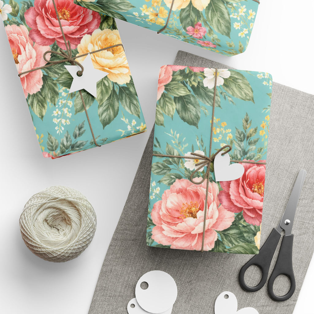 Turquoise Botanical Wrapping Paper — Signature Floral Gift Wrap for Weddings & Birthdays