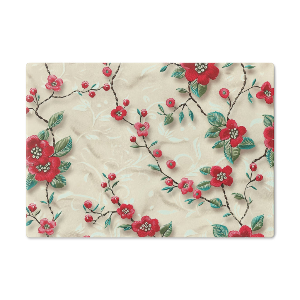 Vibrant 3D Embroidery Illusion Red Flowers Tempered Glass Cutting Board: Durable & Stylish for Cooking and Serving Stylish Cooking Kitchen Decor Housewarming, New House Gift - MRSBYVALLE
