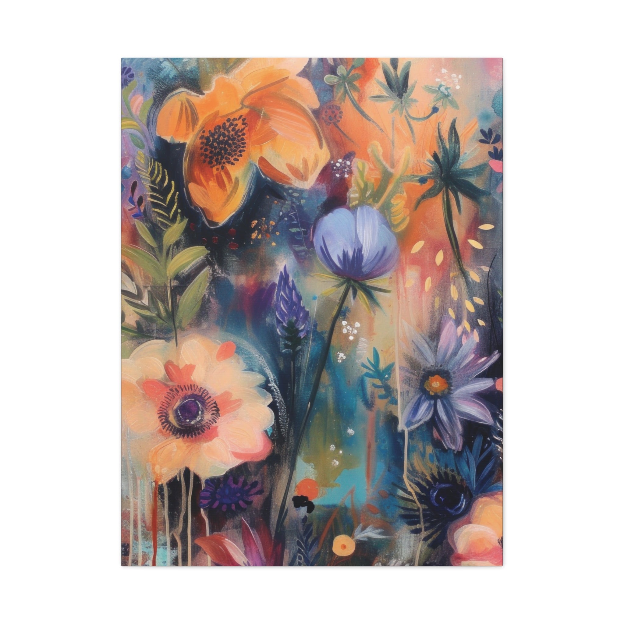 Boho Floral Wall Art Matte Canvas Stretched, Vibrant Botanical Design, Perfect for Living Room, Bedroom, or Office Decor, Adds a Stylish Touch to Any Space1.25" - MRSBYVALLE