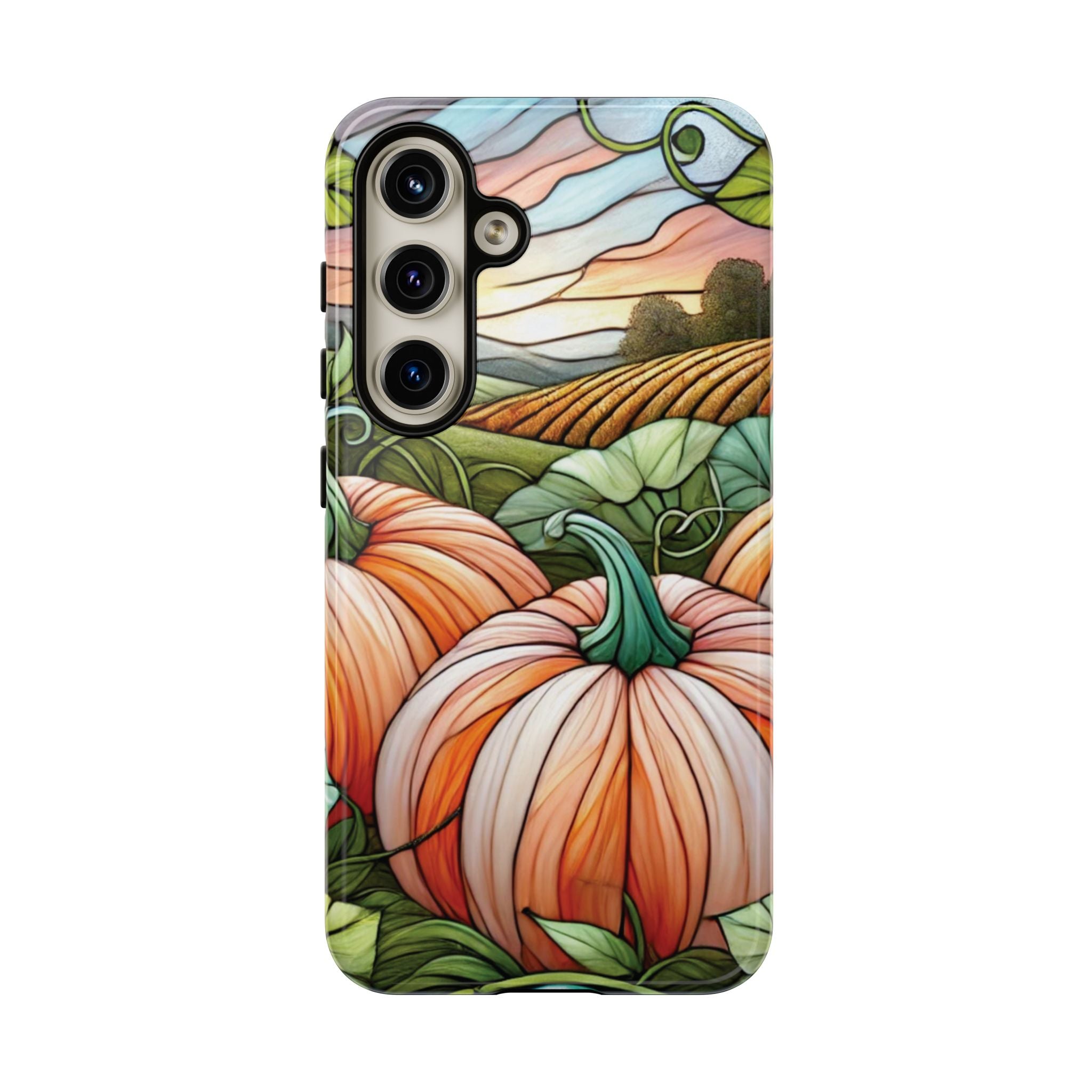 Pumpkins Phone Case Fall Faux Stained-Glass Thanksgiving Cover Pumpkin Lovers Gift for Galaxy S 24 23 22 21 Pixel 5 6 7 8 iPhone 17 , 16 15 14 13 12 Samsung iPhone Samsung Gift for Her