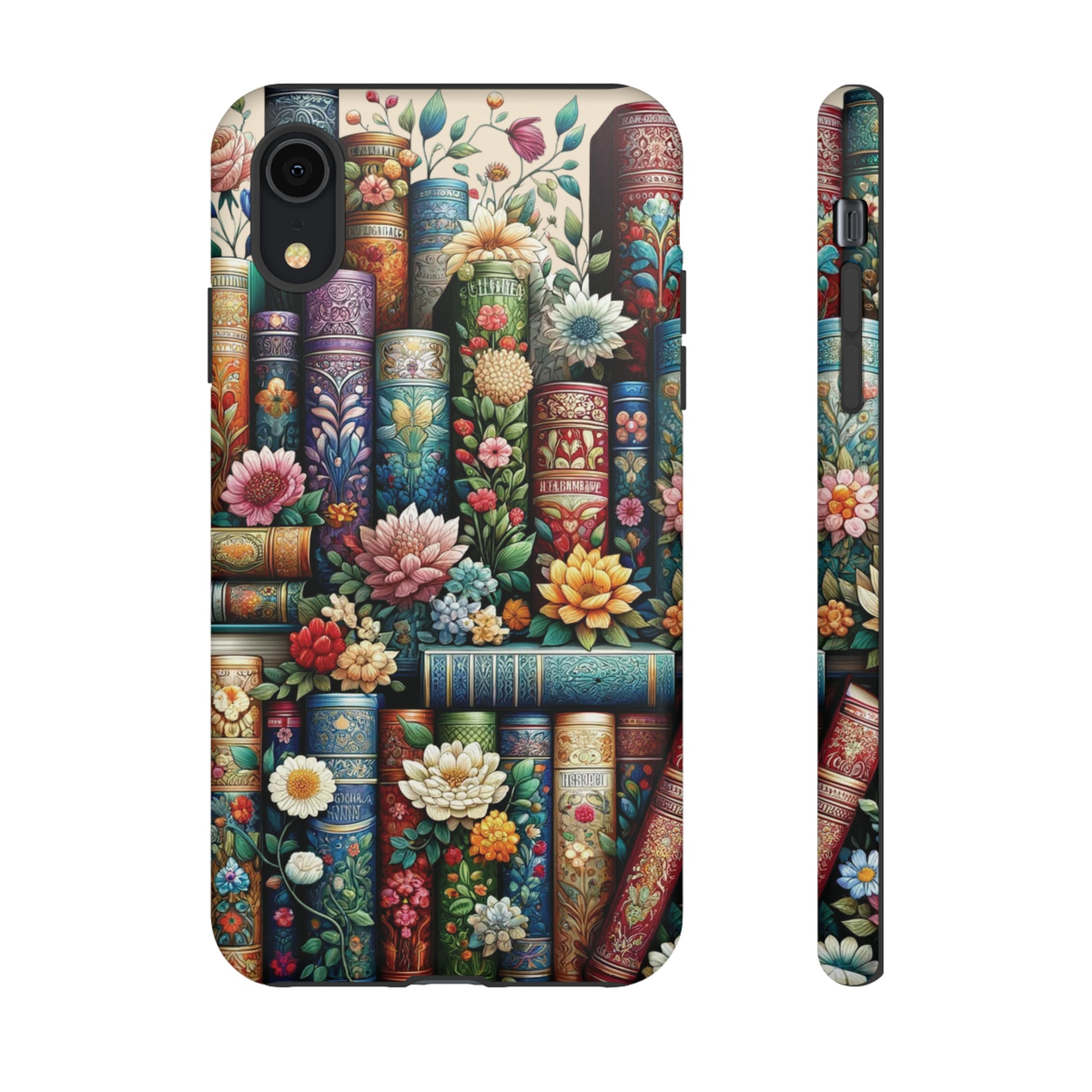 Books and Floral Boho Luxury Phone Tough Case Floral Elegant Durable Stylish for Modern Devices iPhone 15, Samsung iPhone Samsung Accessory Gift for Her.