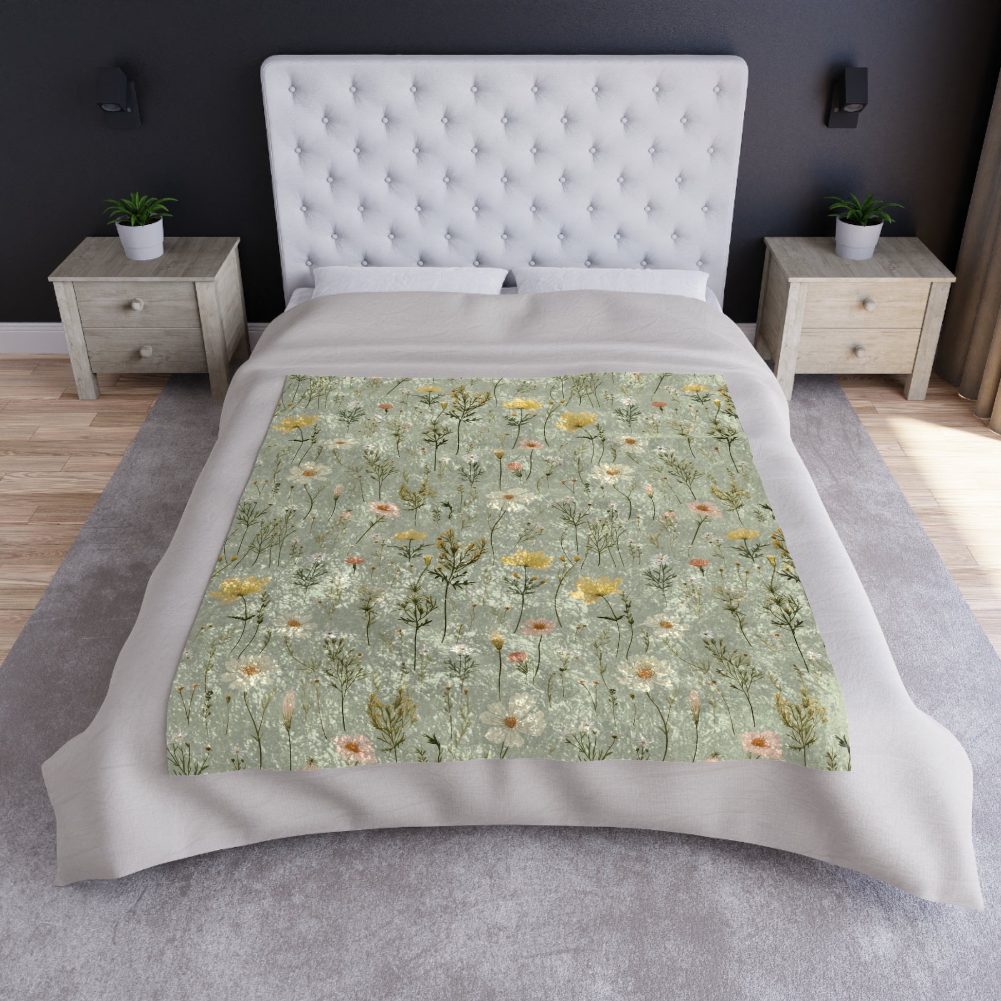 Boho Wildflowers Crushed Velvet Blanket | 50x60 Inches | Luxuriously Soft & Cozy | Vibrant Floral Design for Boho-Inspired Comfort and Style Throw for Beds and Sofas - MRSBYVALLE