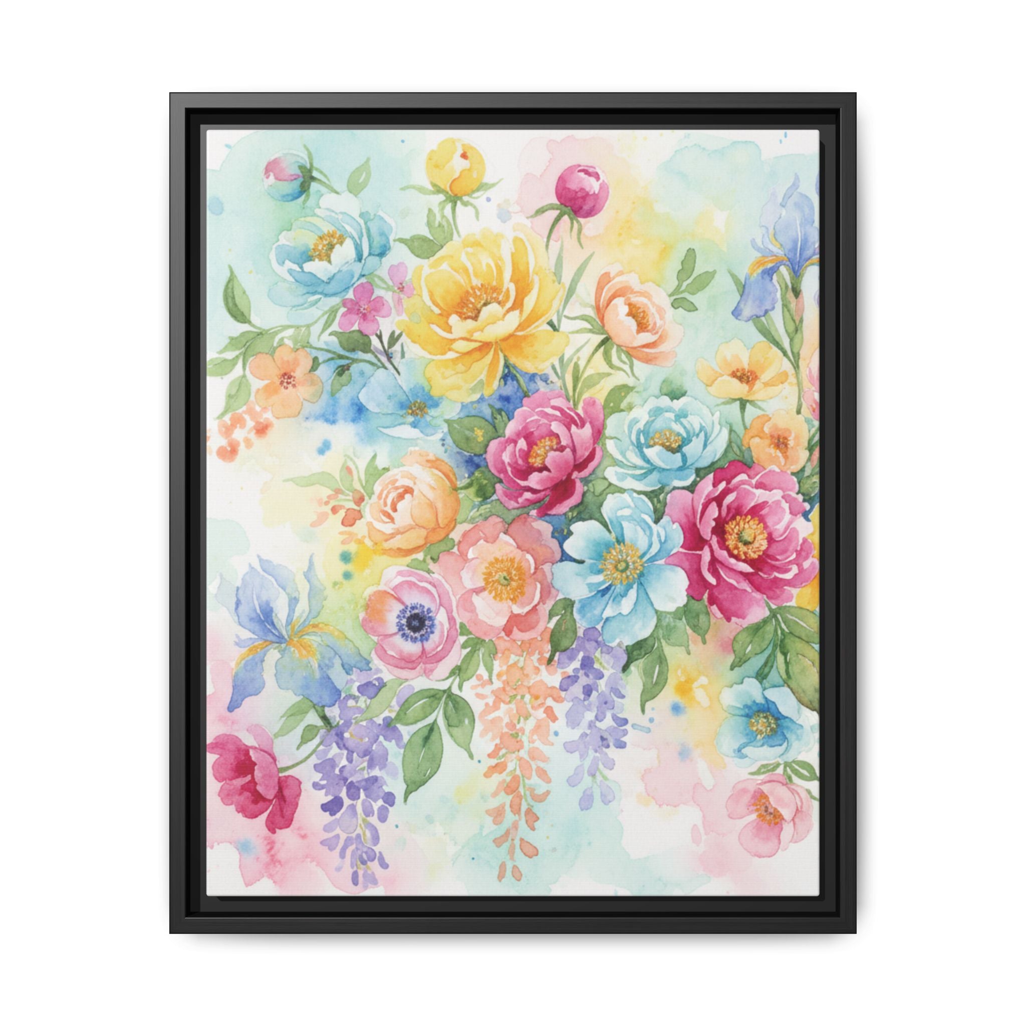 Watercolor Floral Bouquet Canvas, Framed Matte Wall Art | Multi-Color Wall Art